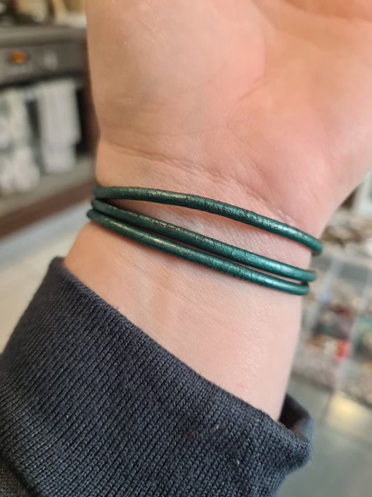 Genuine Pandora Teal Leather Triple Wrap Around Bracelet Size 52cm