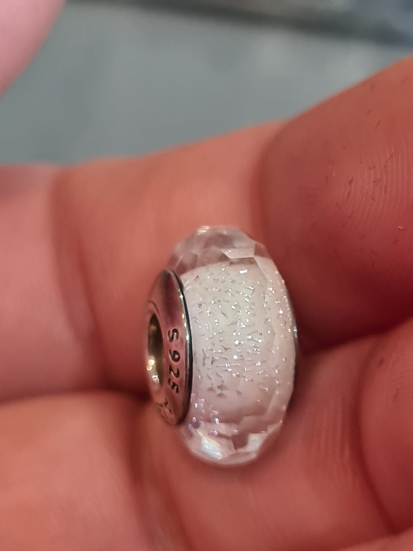 Genuine Pandora White Sparkle Faceted Murano Glass Charm