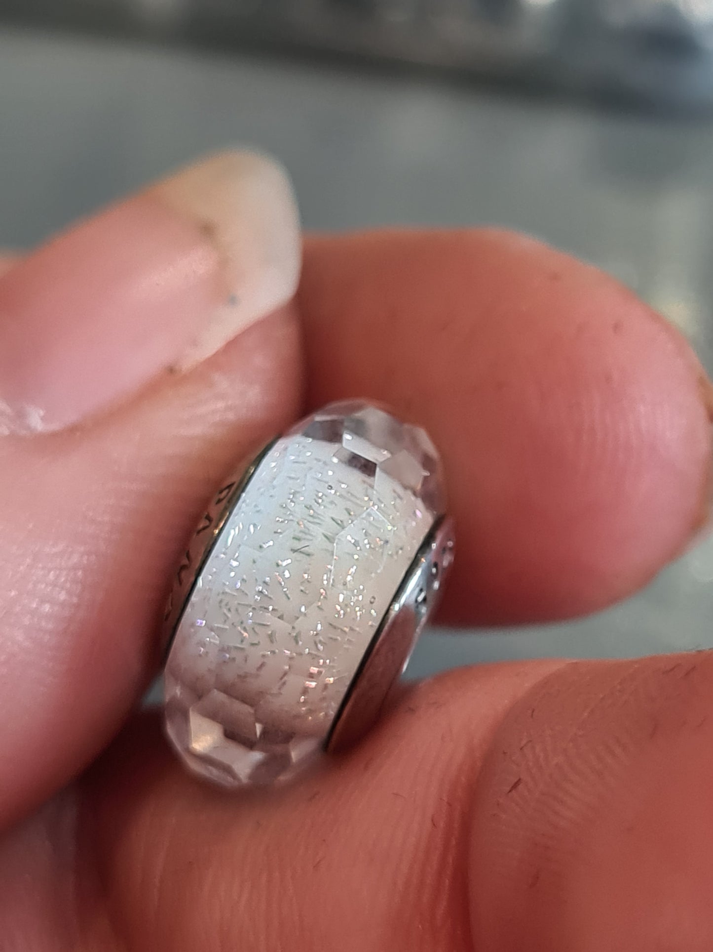 Genuine Pandora White Sparkle Faceted Murano Glass Charm
