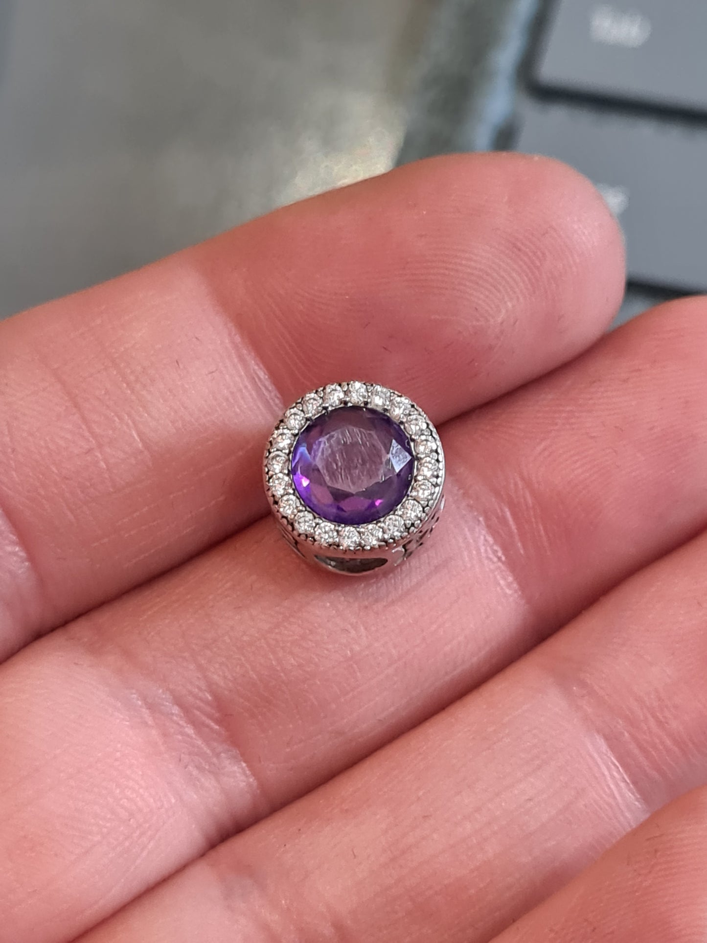 Genuine Chamilia Purple Stone Charm with Clear Stones Defect