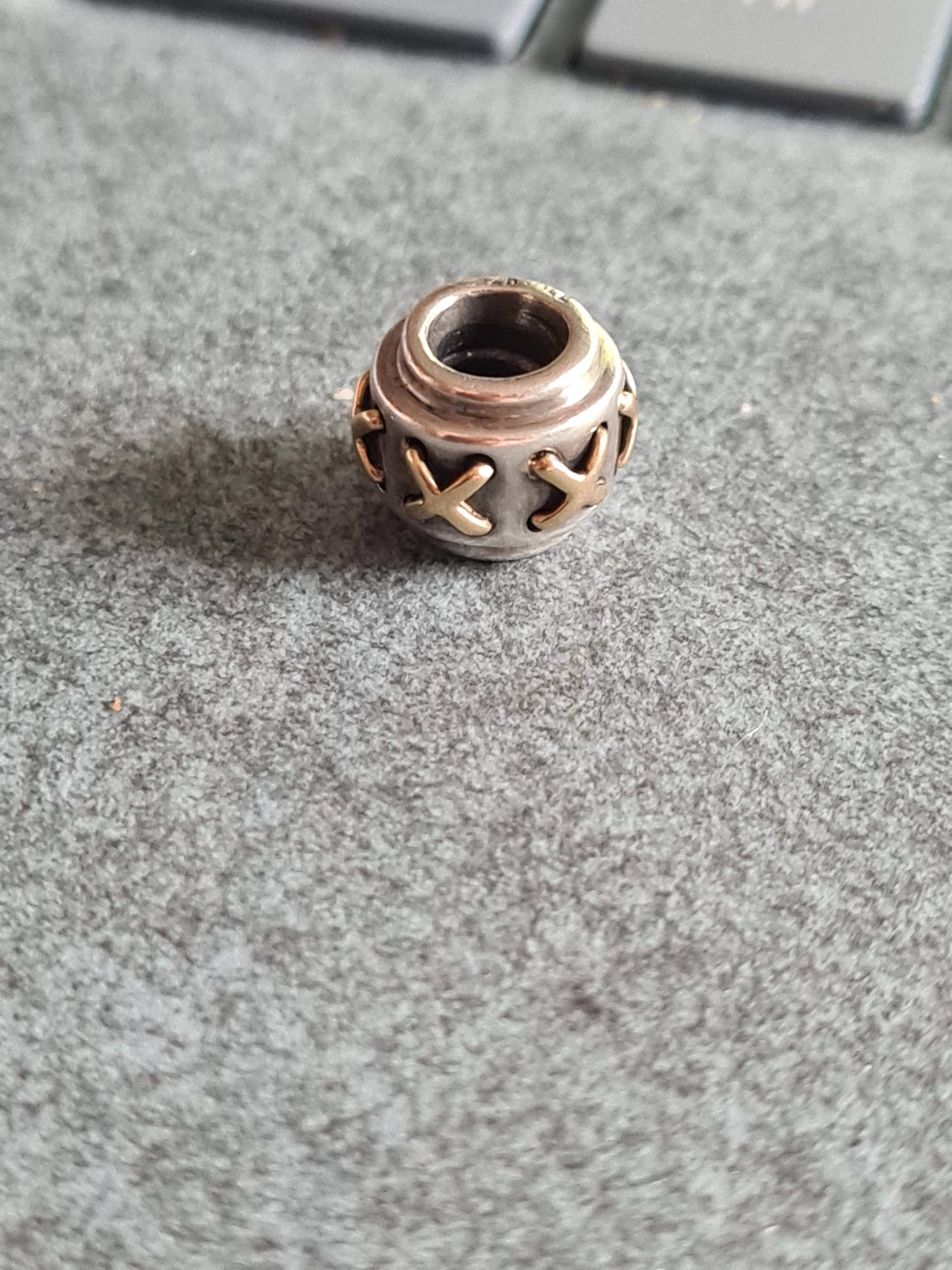 Genuine Pandora Two Tone Cross Stitch Crosses Kisses HTF Rare Charm