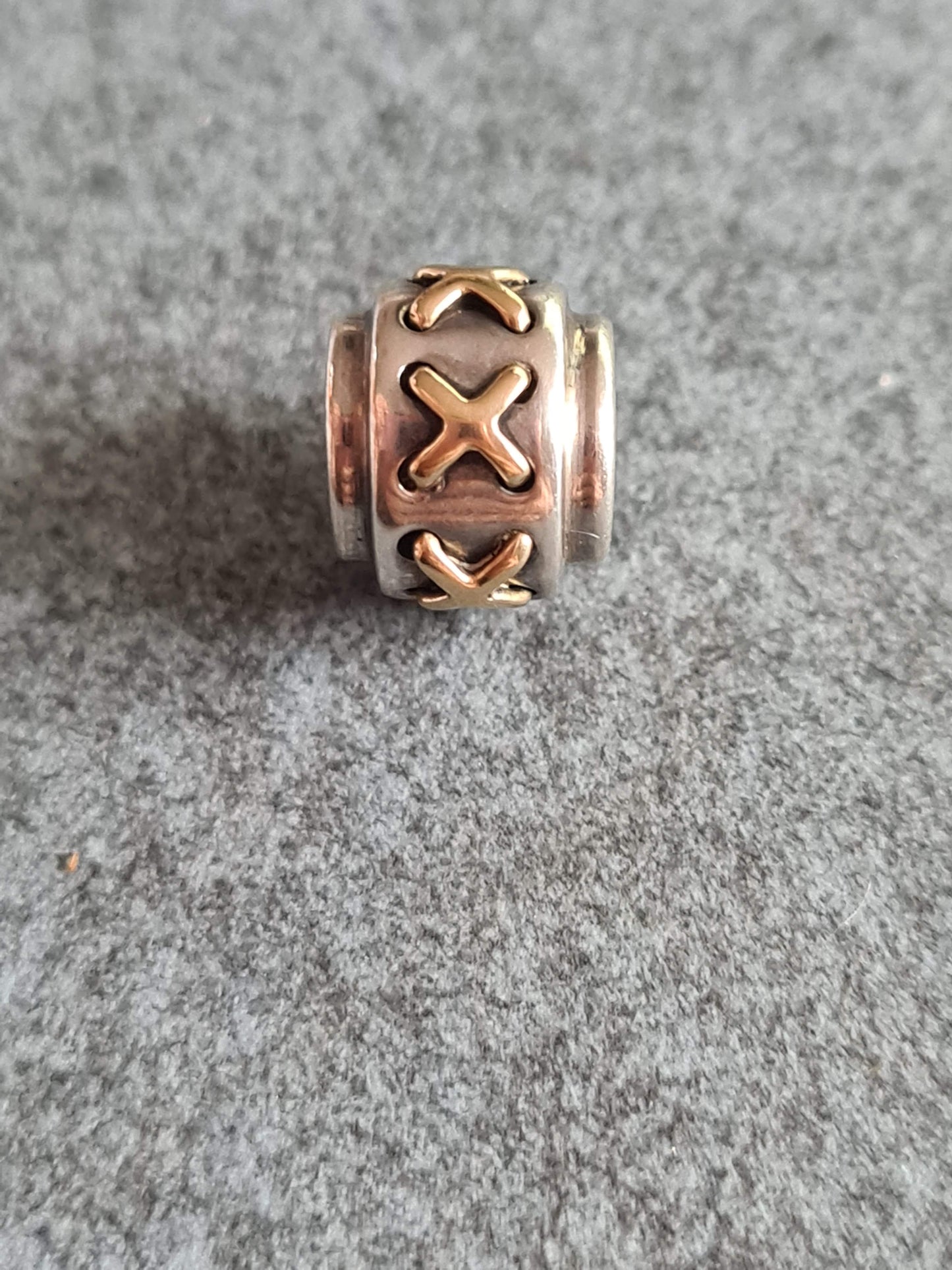 Genuine Pandora Two Tone Cross Stitch Crosses Kisses HTF Rare Charm