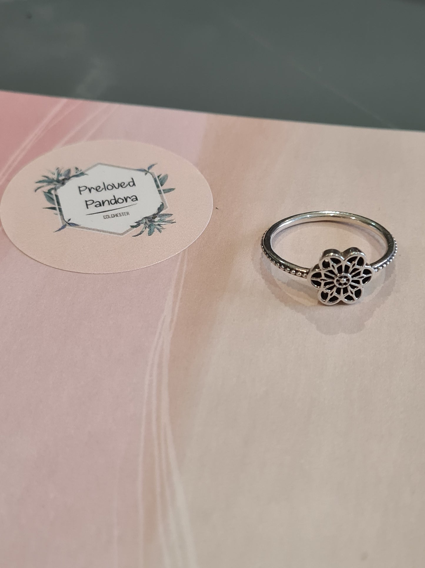 Genuine Pandora Openwork Flower Ring Size 52