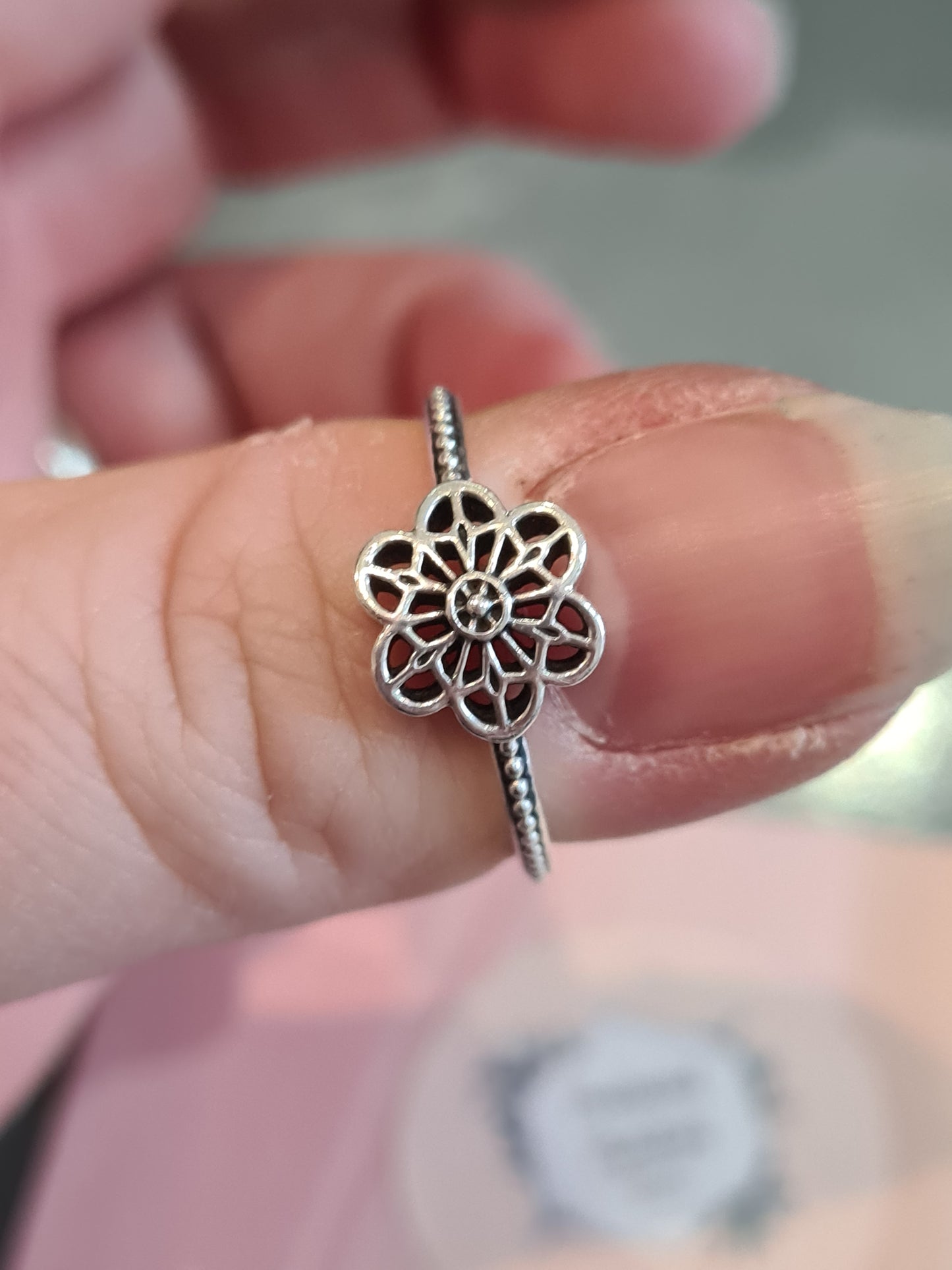 Genuine Pandora Openwork Flower Ring Size 52