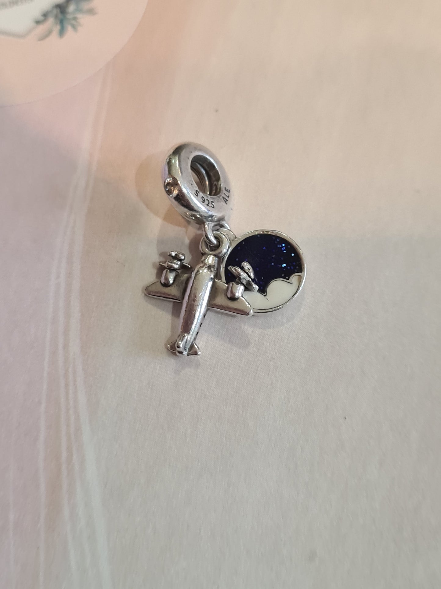 Genuine Pandora Aeroplane Dangle With Enamel Sky Charm