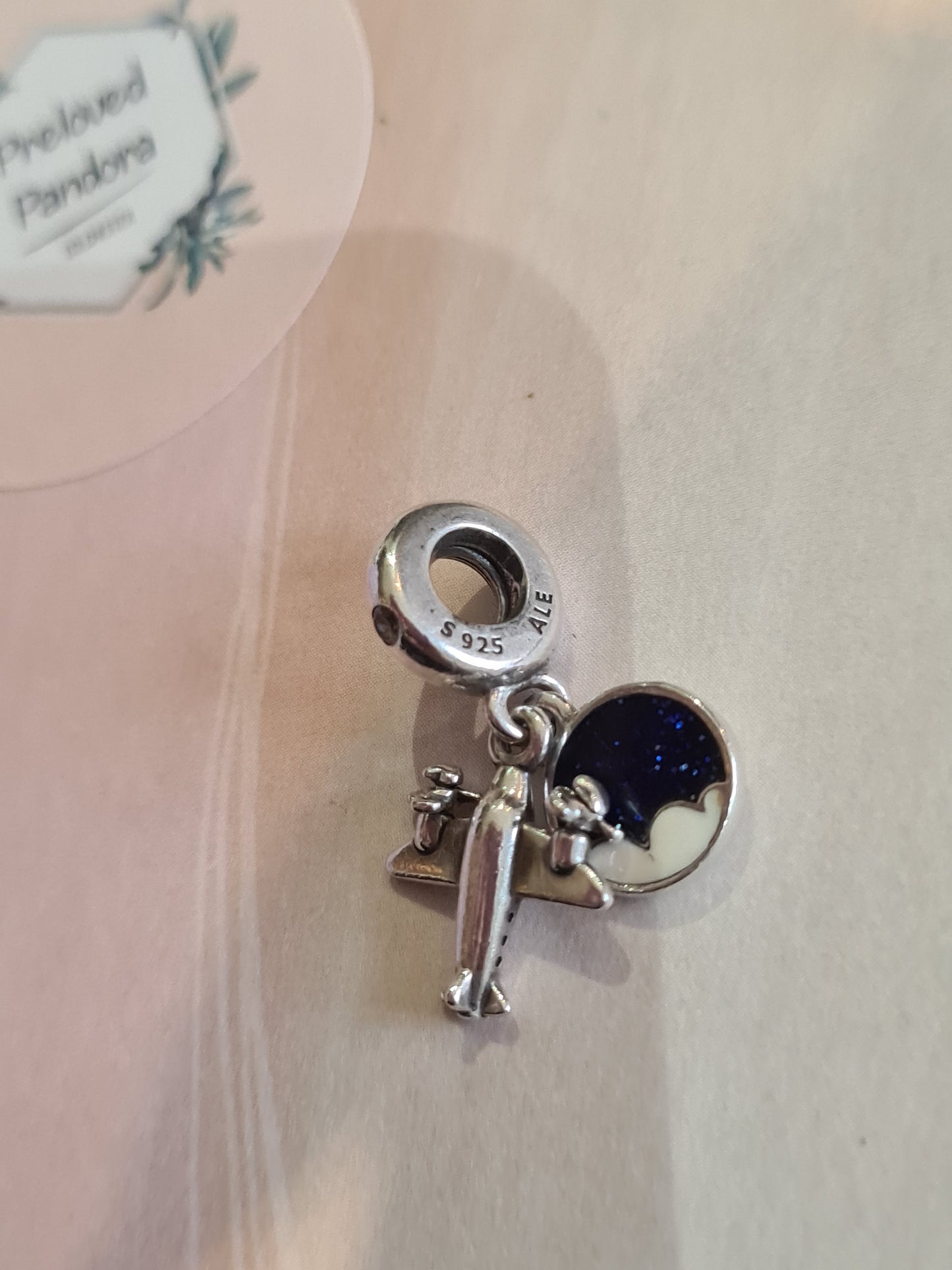 Genuine Pandora Aeroplane Dangle With Enamel Sky Charm