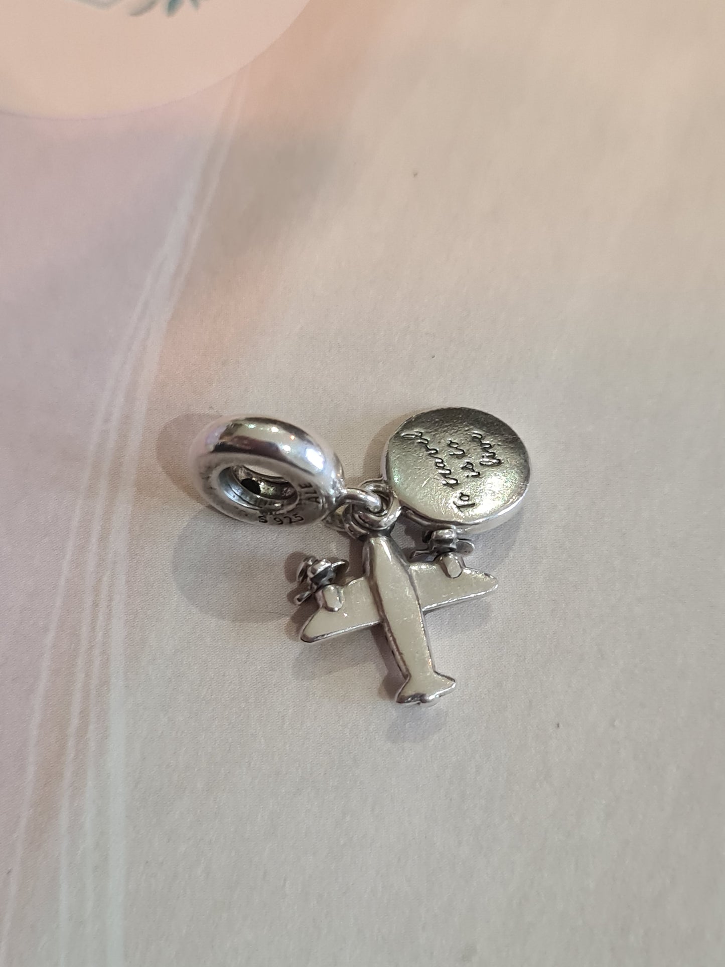 Genuine Pandora Aeroplane Dangle With Enamel Sky Charm