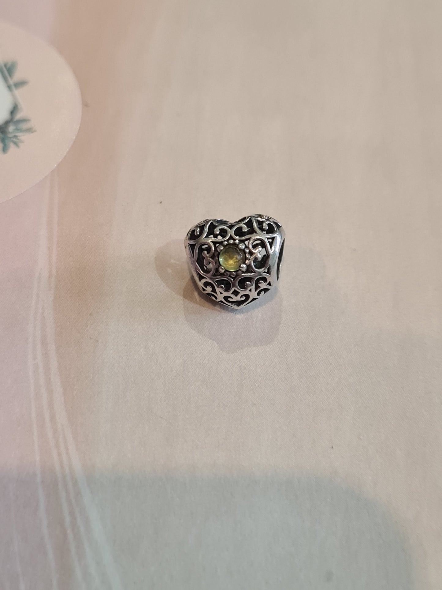 Genuine Pandora Light Green Birth Stone Heart Charm