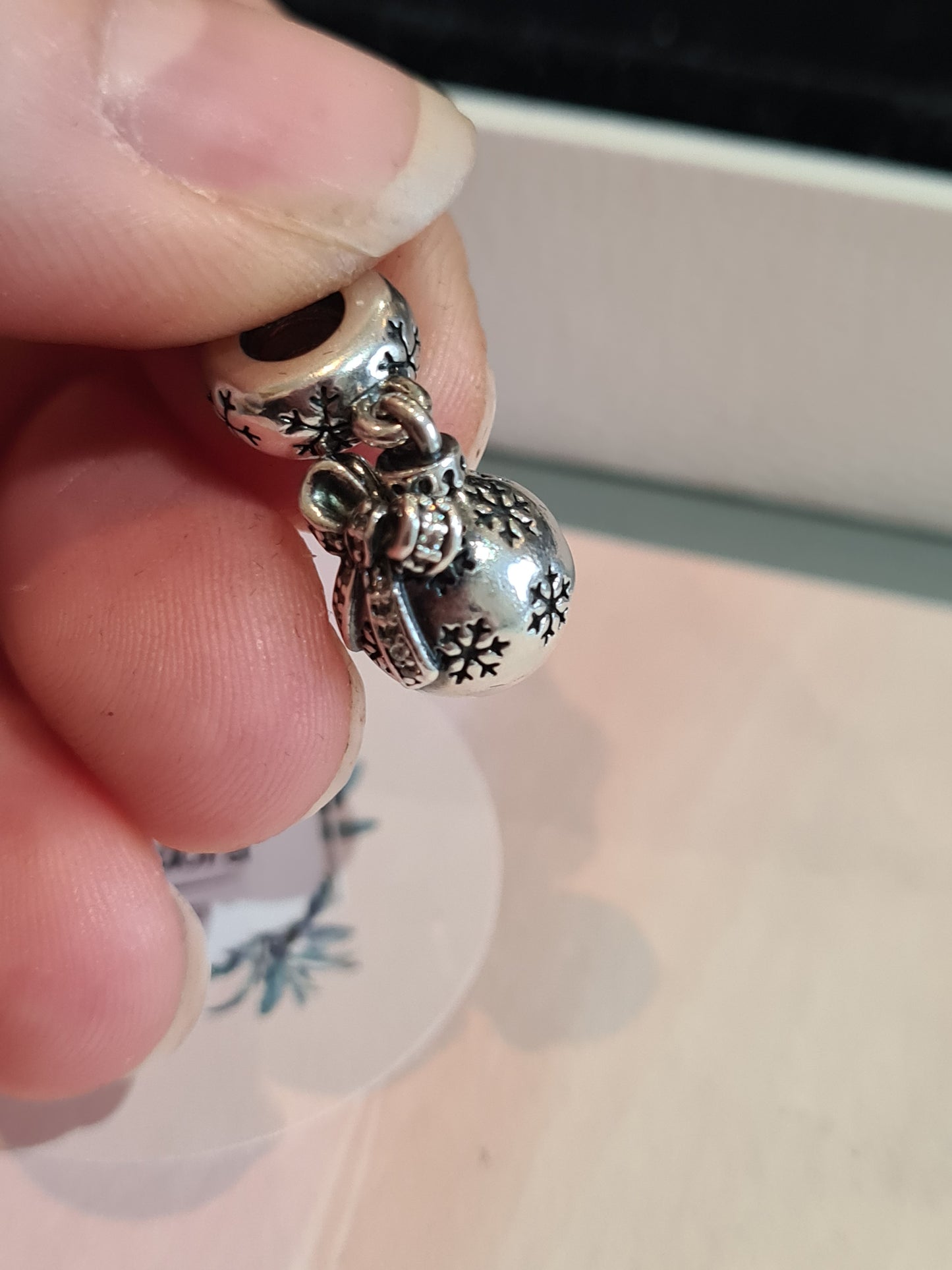 Genuine Pandora Christmas Pave Snowflake Bauble Dangle Charm