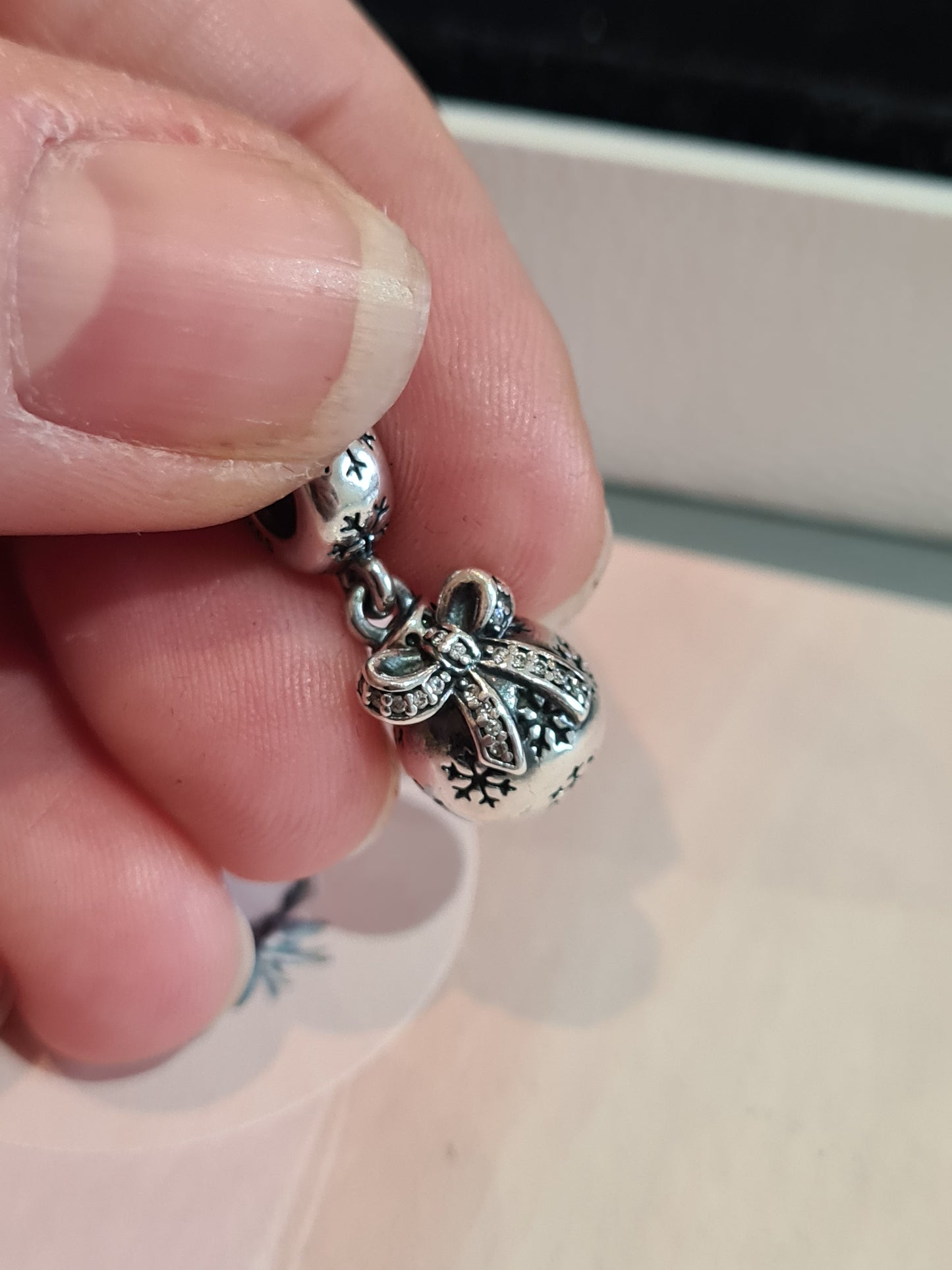 Genuine Pandora Christmas Pave Snowflake Bauble Dangle Charm