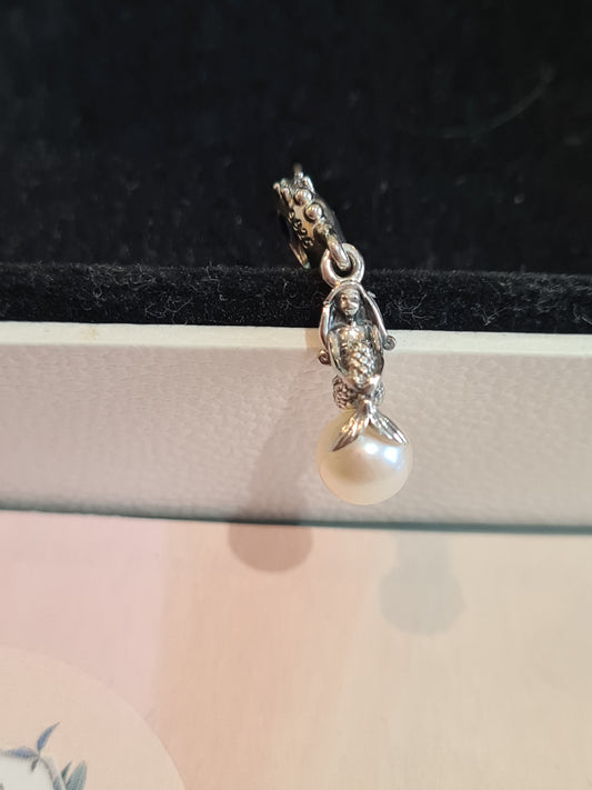 Genuine Pandora Disney Ariel Pave Mermaid Sitting on a Pearl Dangle Charm
