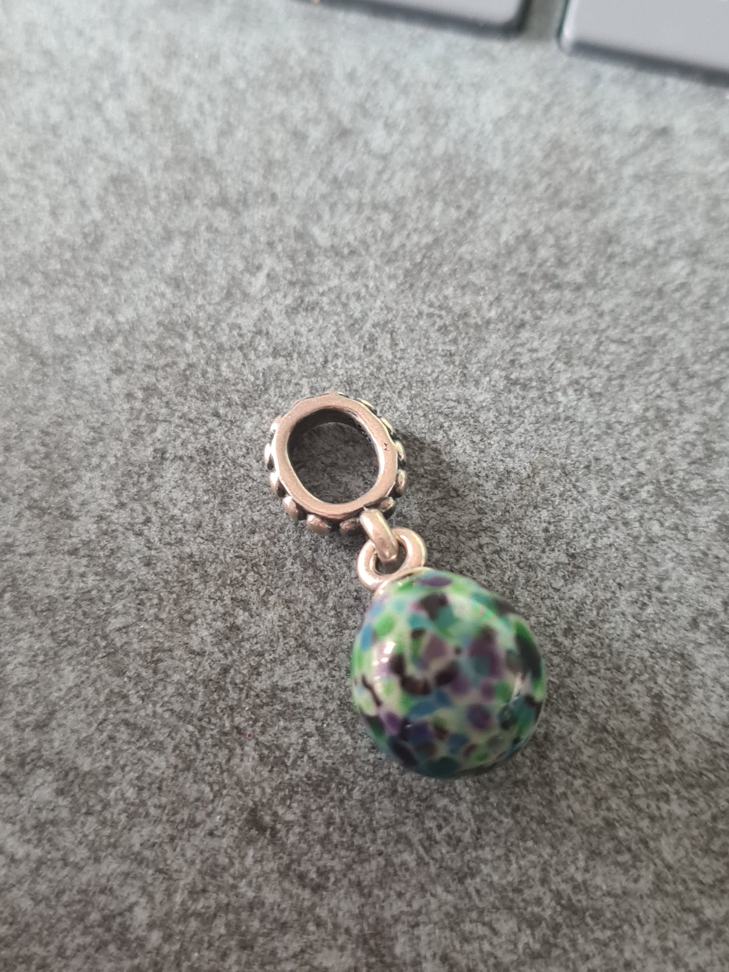 Genuine Pandora Speckled White Green and Purple Egg Dangle Rare