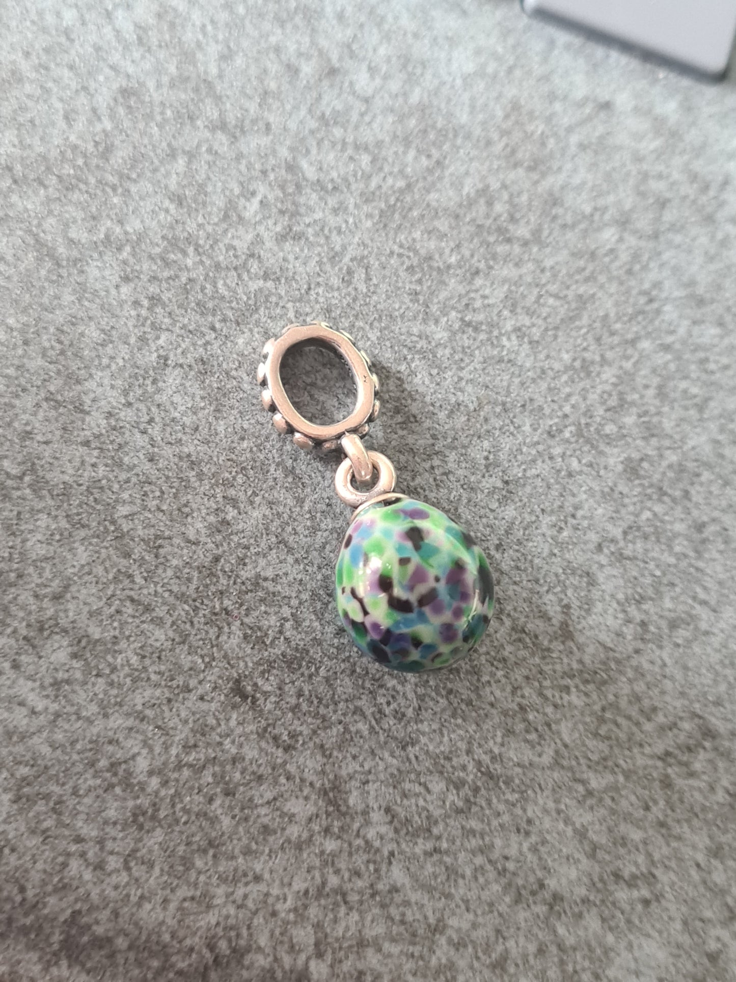 Genuine Pandora Speckled White Green and Purple Egg Dangle Rare