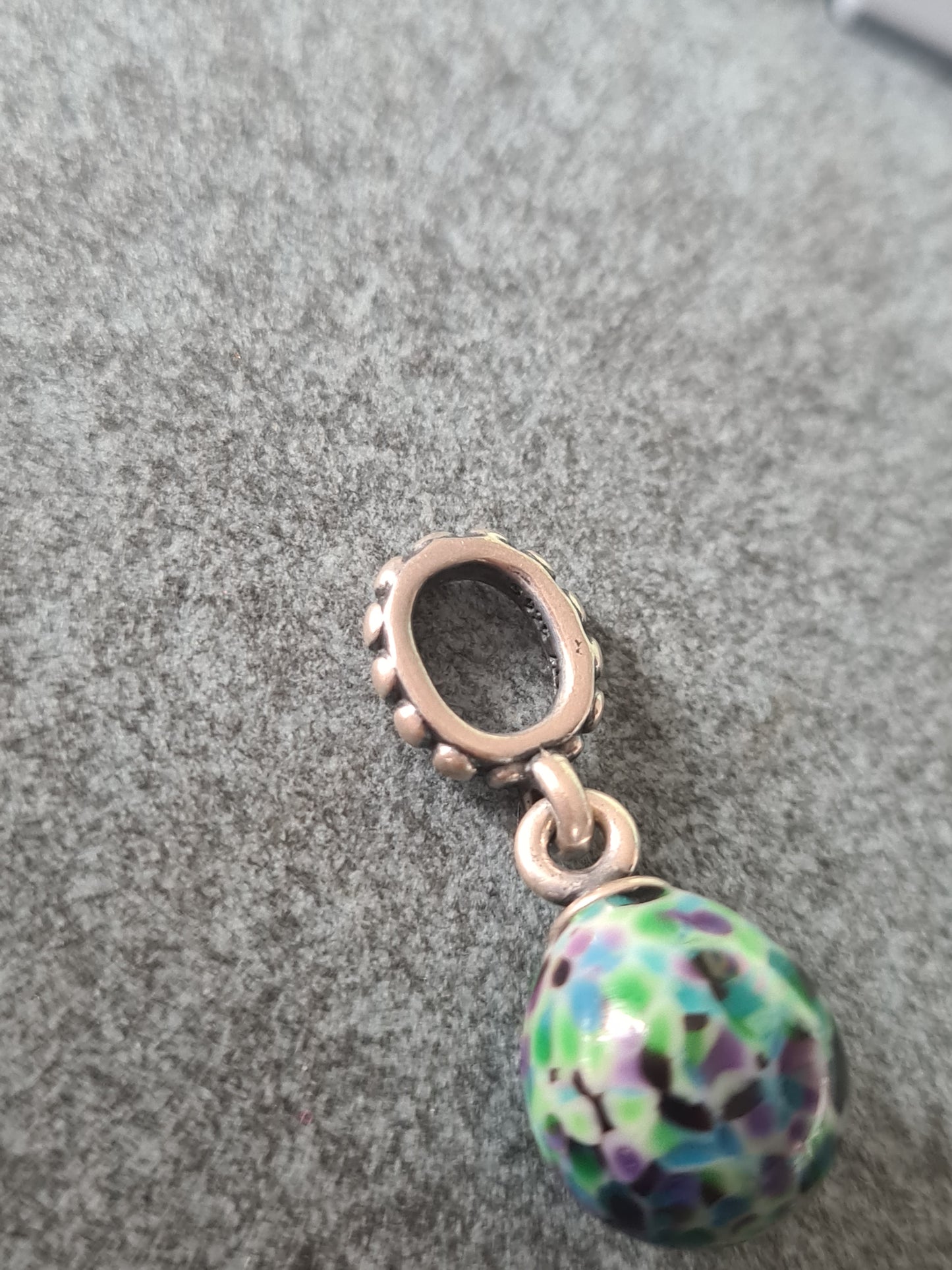 Genuine Pandora Speckled White Green and Purple Egg Dangle Rare