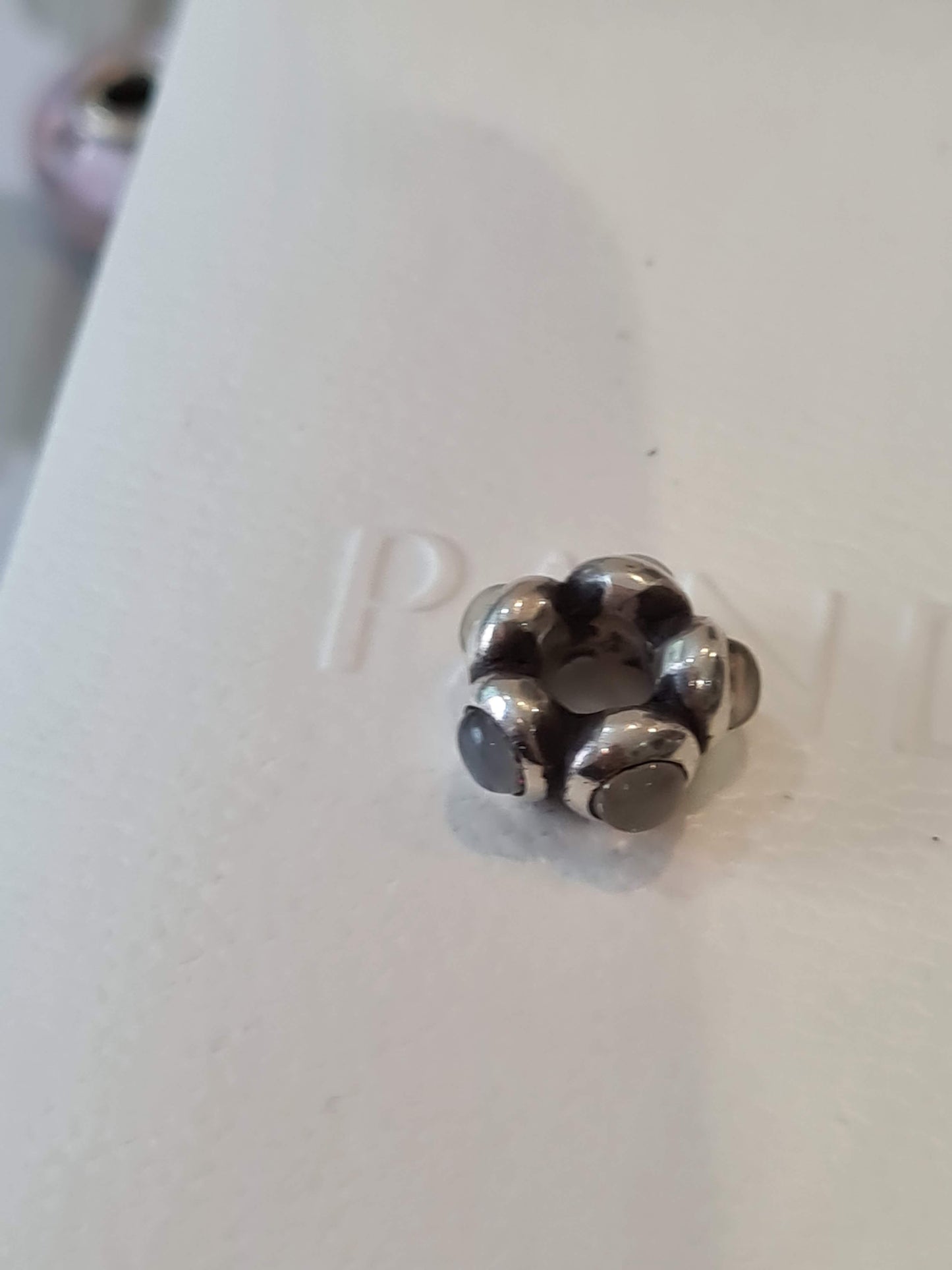 Genuine Pandora Pale Grey/ Clear Moonstone Spacer Goodbye Kiss Cabochon