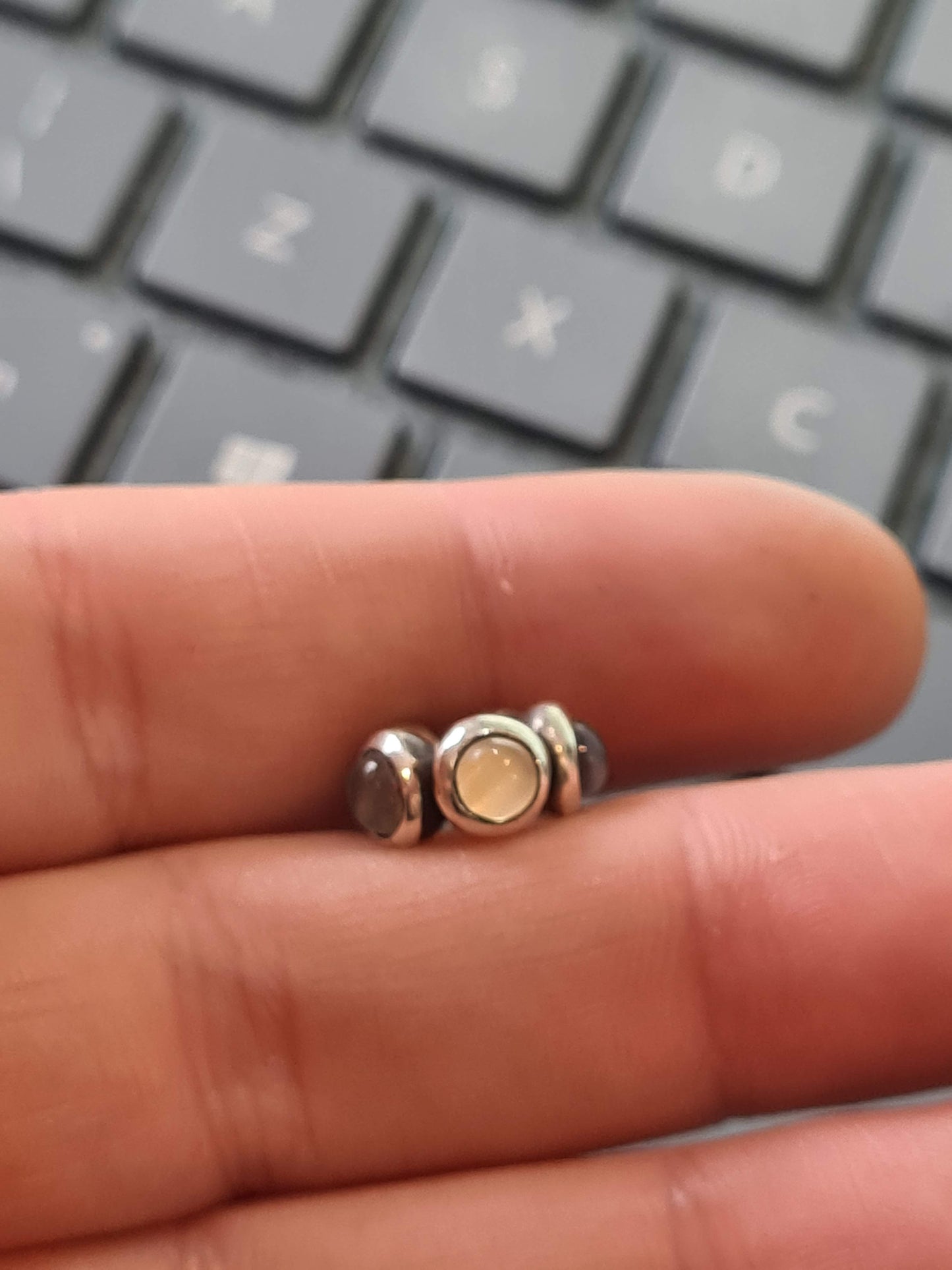Genuine Pandora Pale Grey/ Clear Moonstone Spacer Goodbye Kiss Cabochon