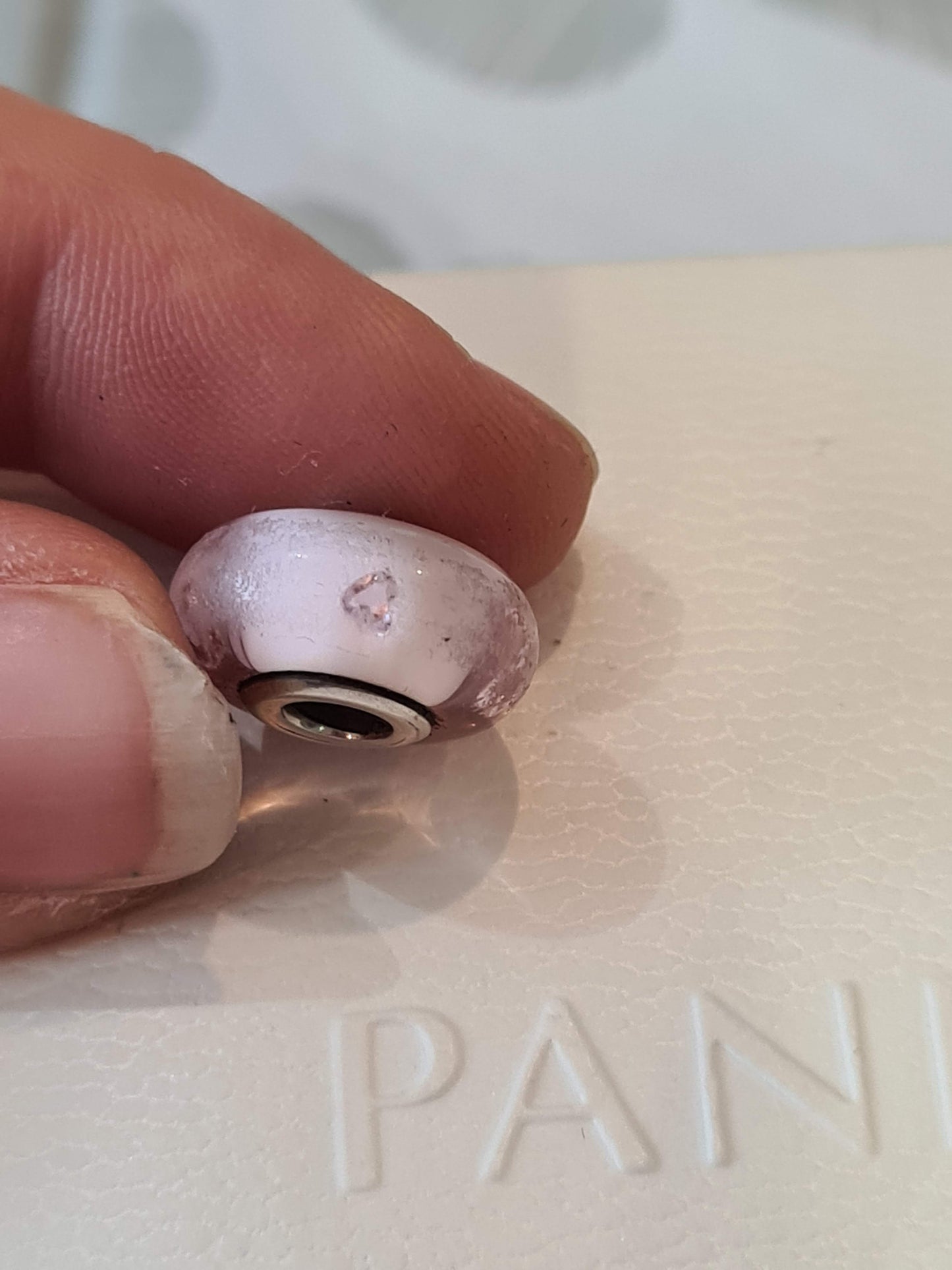 Genuine Pandora Light Pink Murano With Small Cz Stones Glass Charm