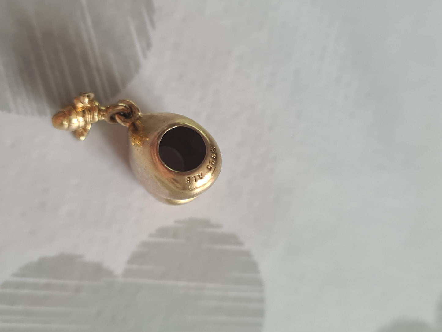 Genuine Pandora Shine Gold Plain Puffed Heart With Small Bee Dangle