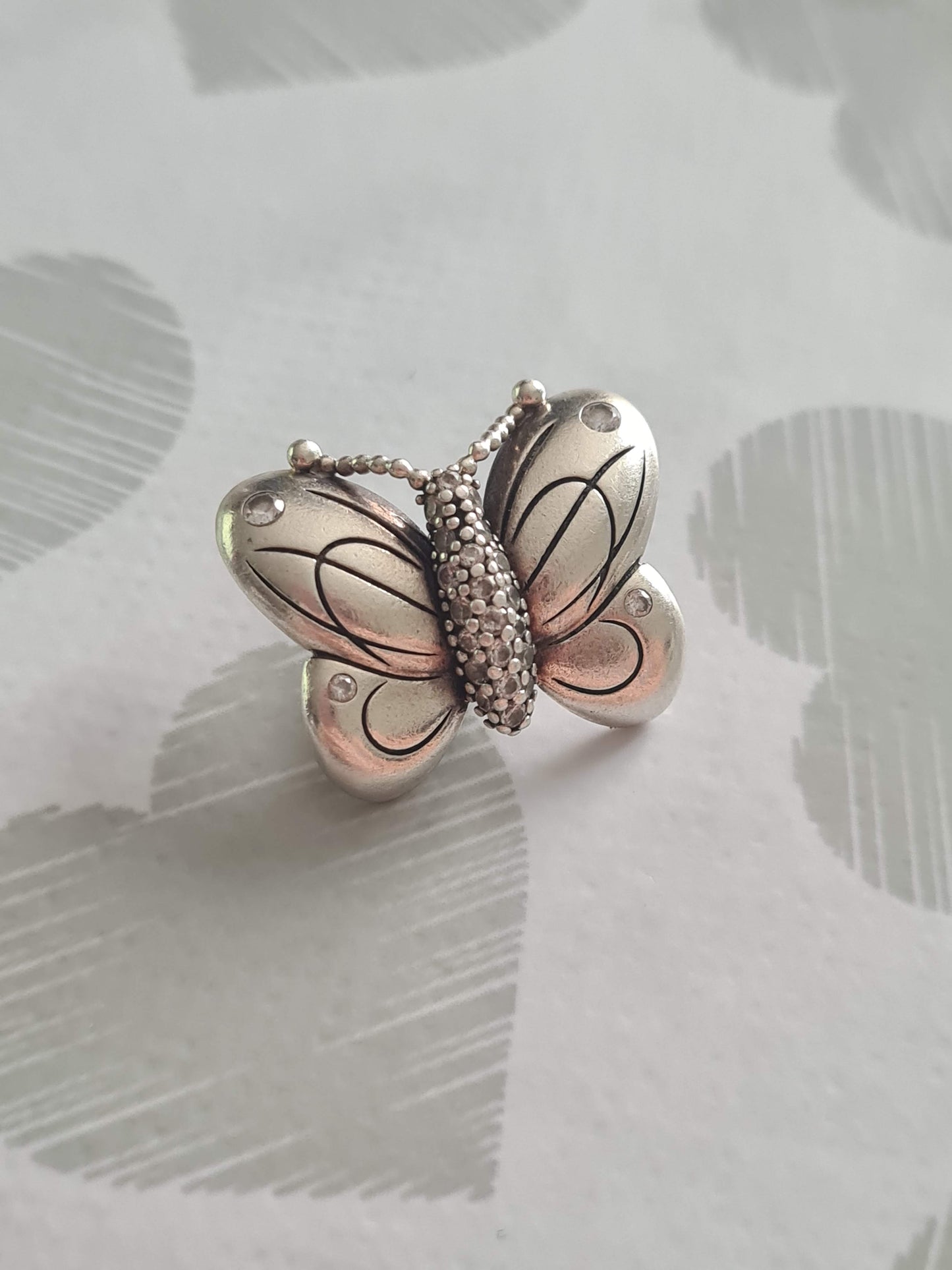 Genuine Pandora Large Pave Clear Stone Butterfly Pendant/ Silver Charm