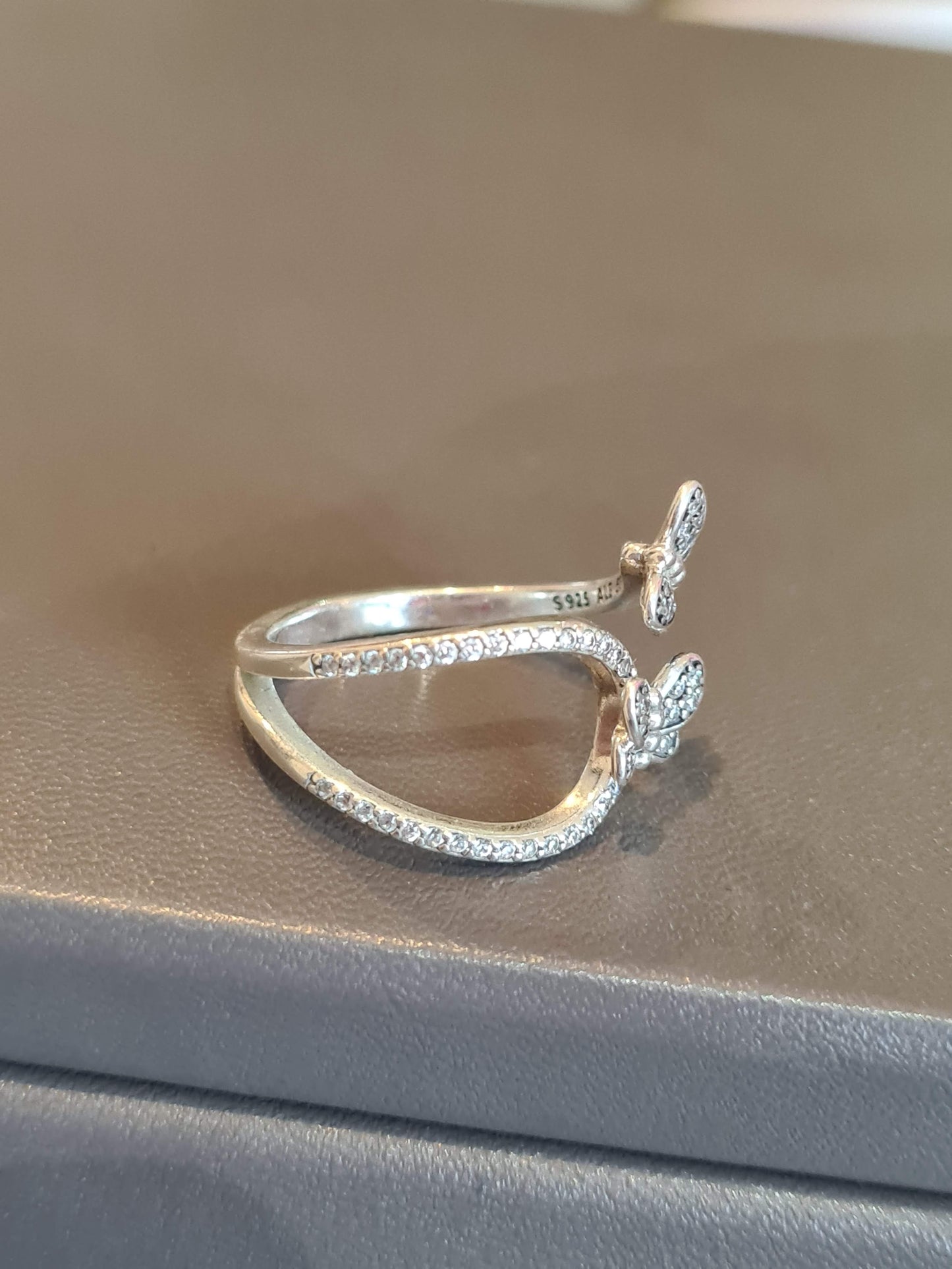 Genuine Pandora Double Open Butterfly Sparkle Pave Ring Size 60