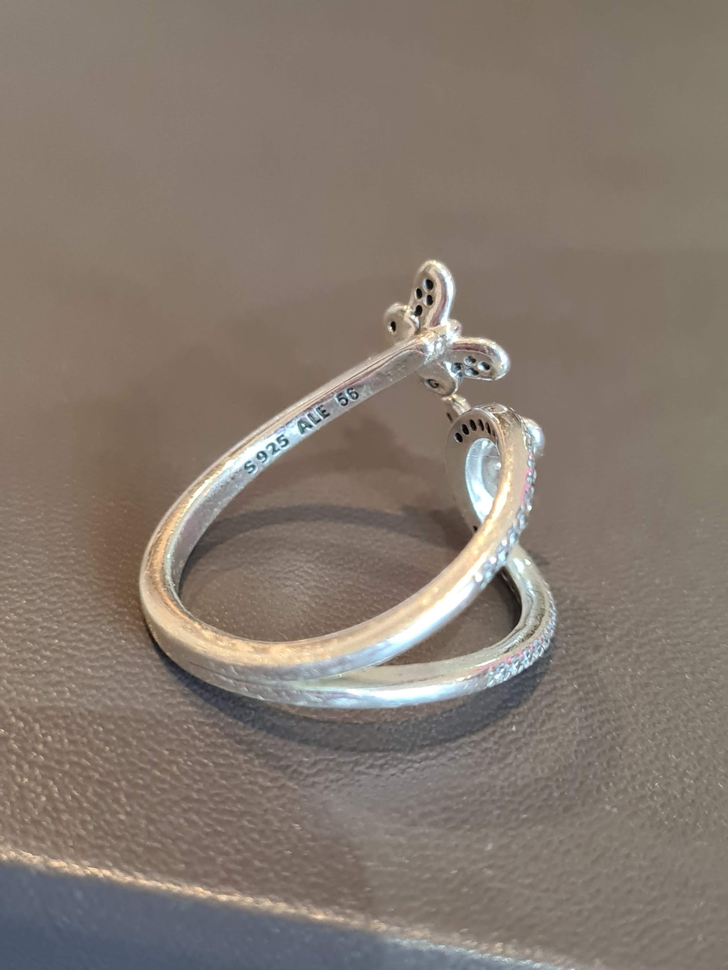 Genuine Pandora Double Open Butterfly Sparkle Pave Ring Size 60