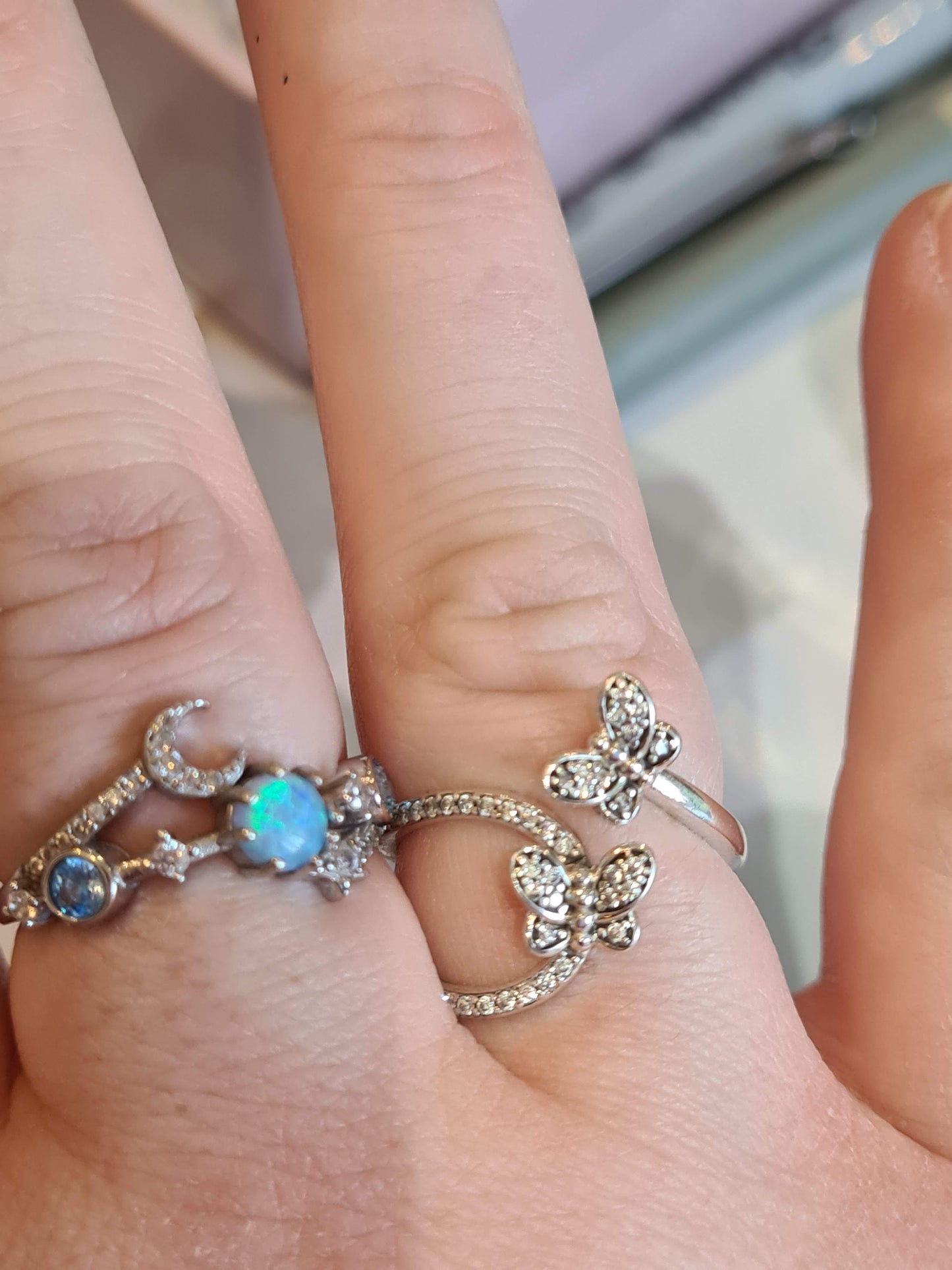 Genuine Pandora Double Open Butterfly Sparkle Pave Ring Size 60