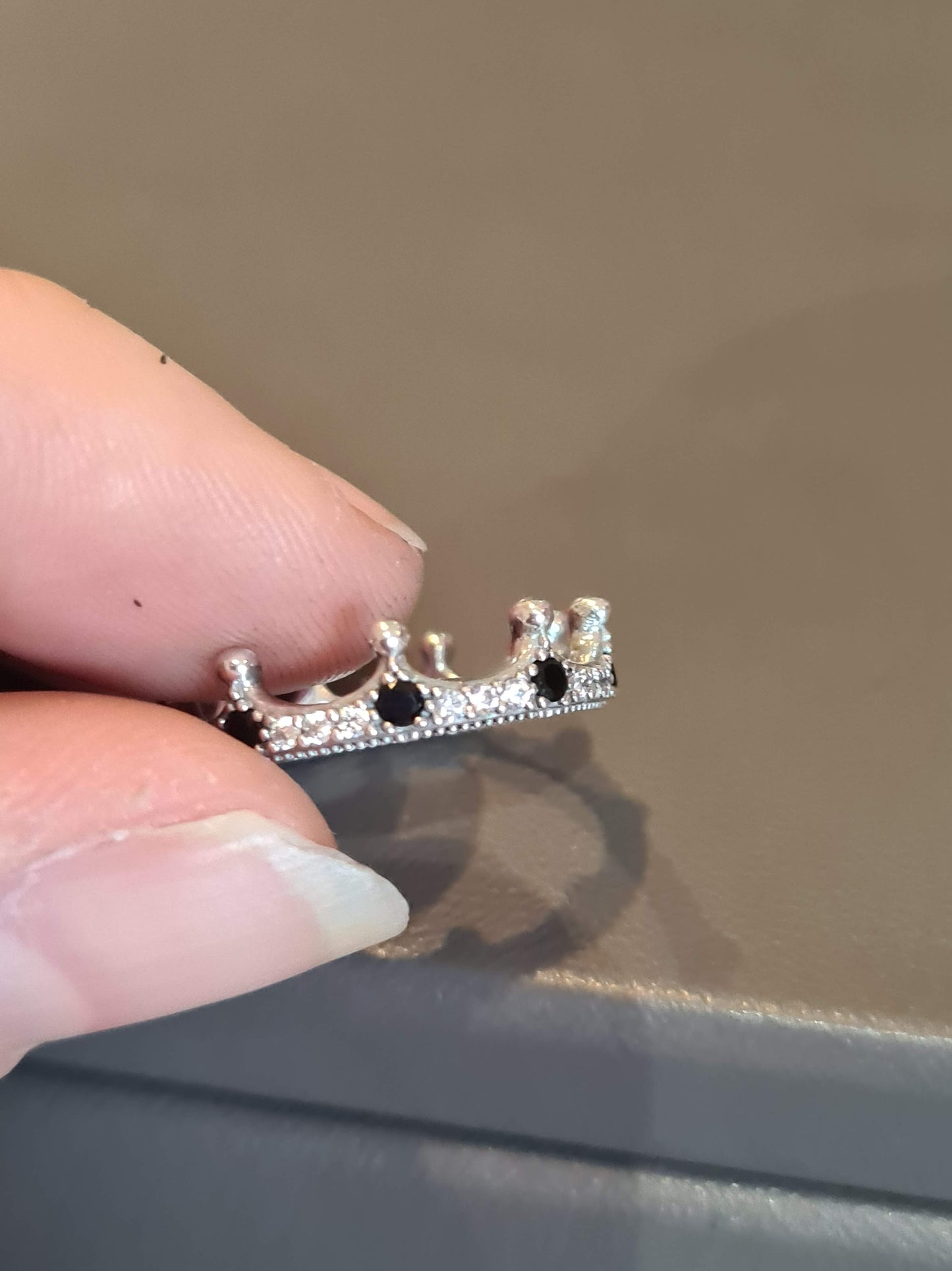 Genuine Pandora Pave Spiky Crown Princess Edgy Ring With Black CZ