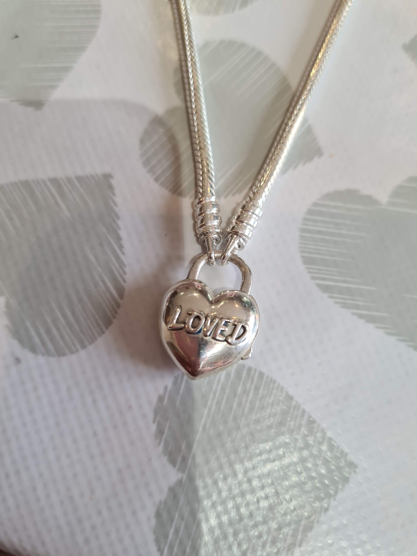 Genuine Pandora Heart Lock Clasp Smooth Chain Bracelet with You Are Loved Inscribed HTF