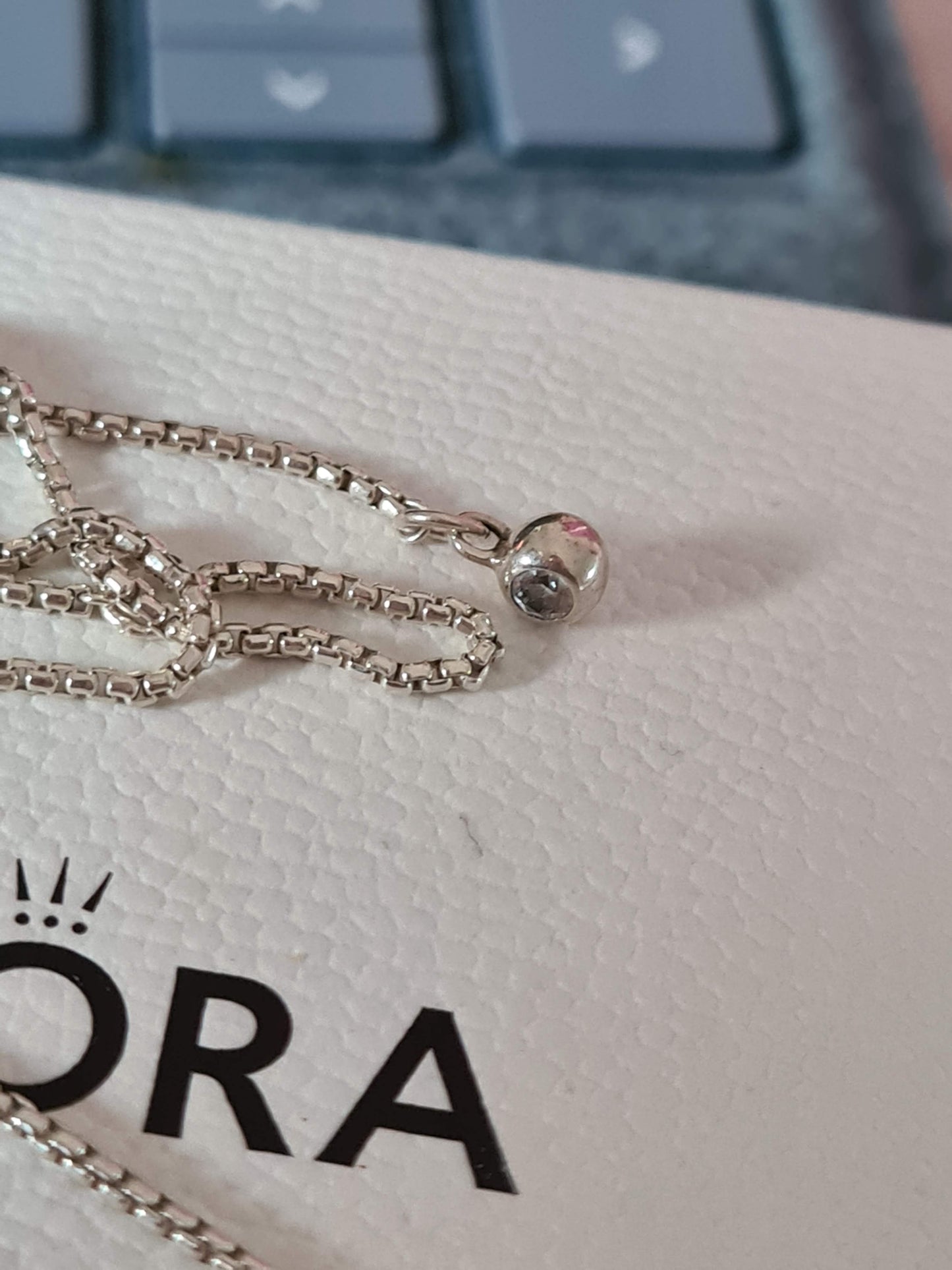 Genuine Pandora Pave Four Petal Flower Clover Pave Bar Necklace