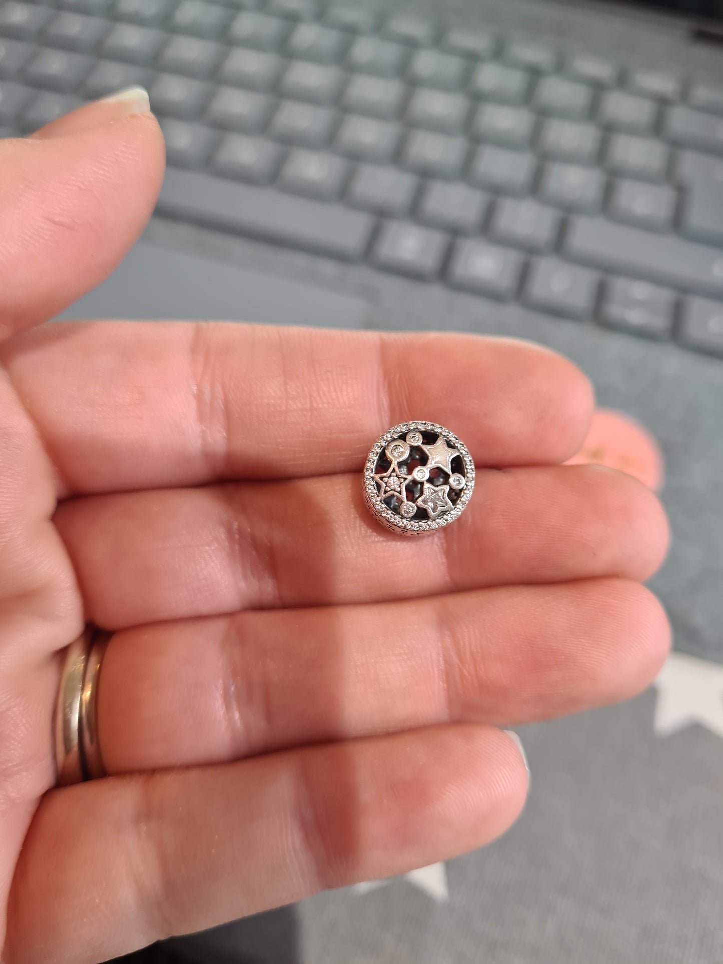 Genuine Pandora Illuminating Stars Sky Pave/ Pearl Star Charm Openwork
