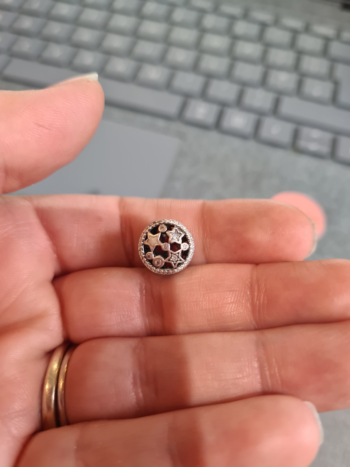 Genuine Pandora Illuminating Stars Sky Pave/ Pearl Star Charm Openwork