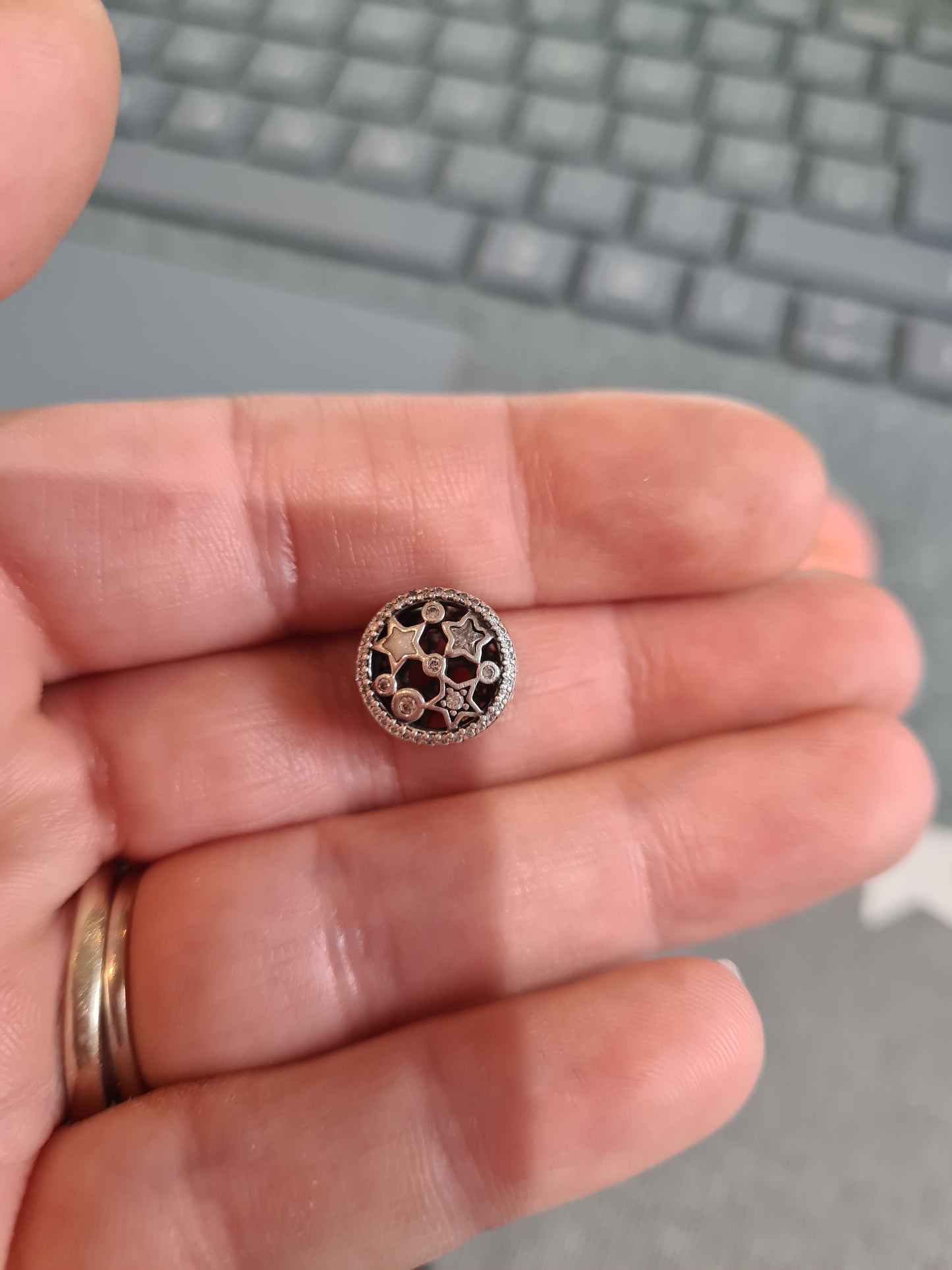 Genuine Pandora Illuminating Stars Sky Pave/ Pearl Star Charm Openwork