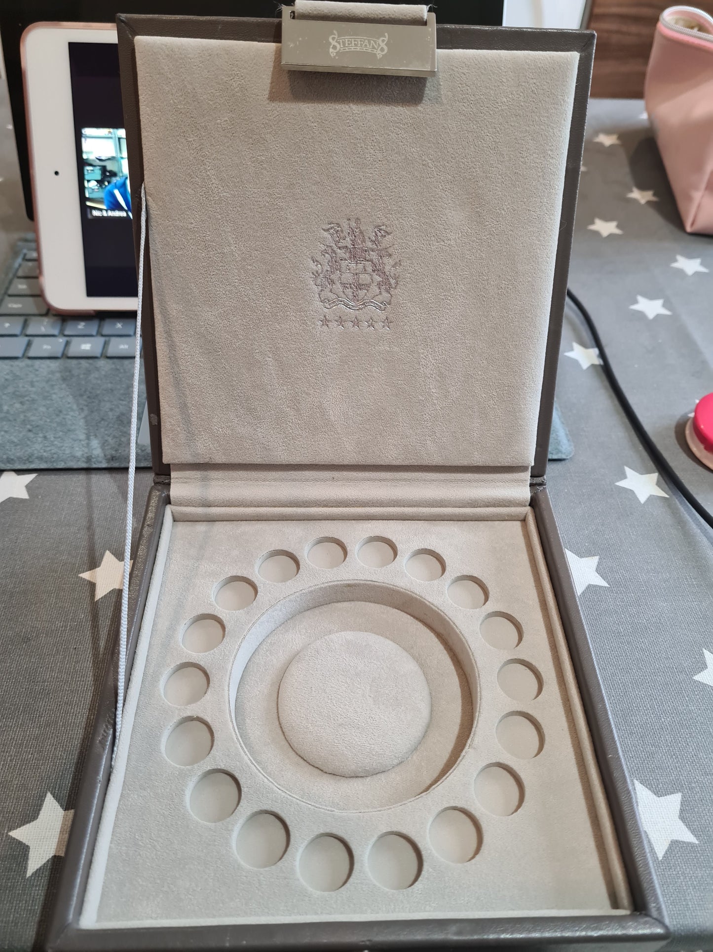 Stackers Charm Jewellery Box With Bracelet Holder Mink With Union Jack Stitching BRAND NEW