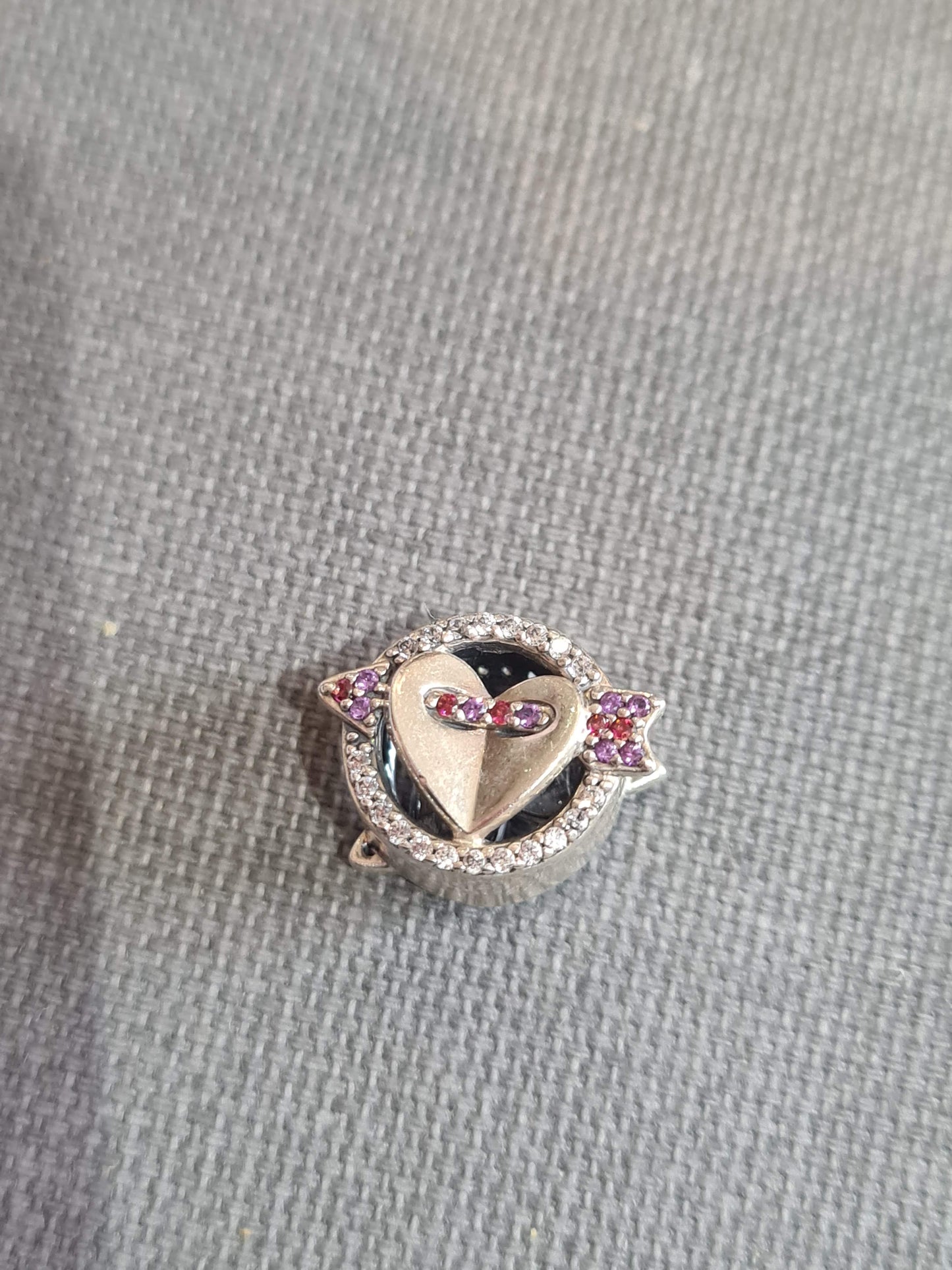 Genuine Pandora Pave Heart Openwork Charm With Pink CZ Arrow