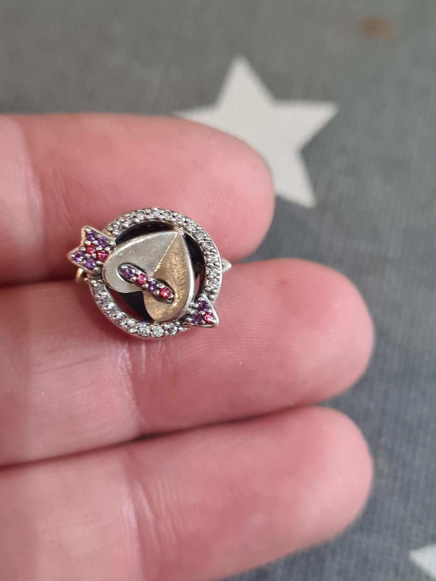 Genuine Pandora Pave Heart Openwork Charm With Pink CZ Arrow