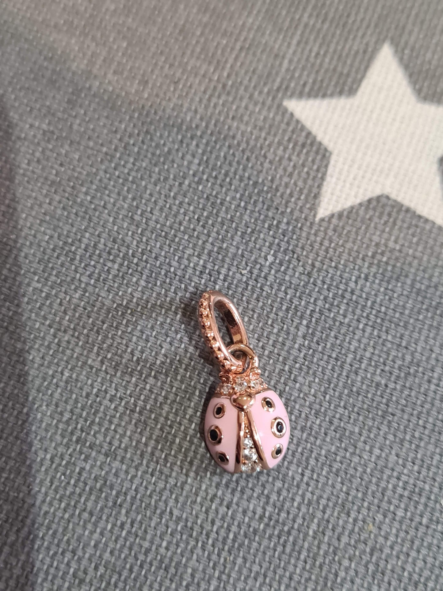 Genuine Pandora Rose Gold Pink Enamel Ladybird Pave Dangle Charm