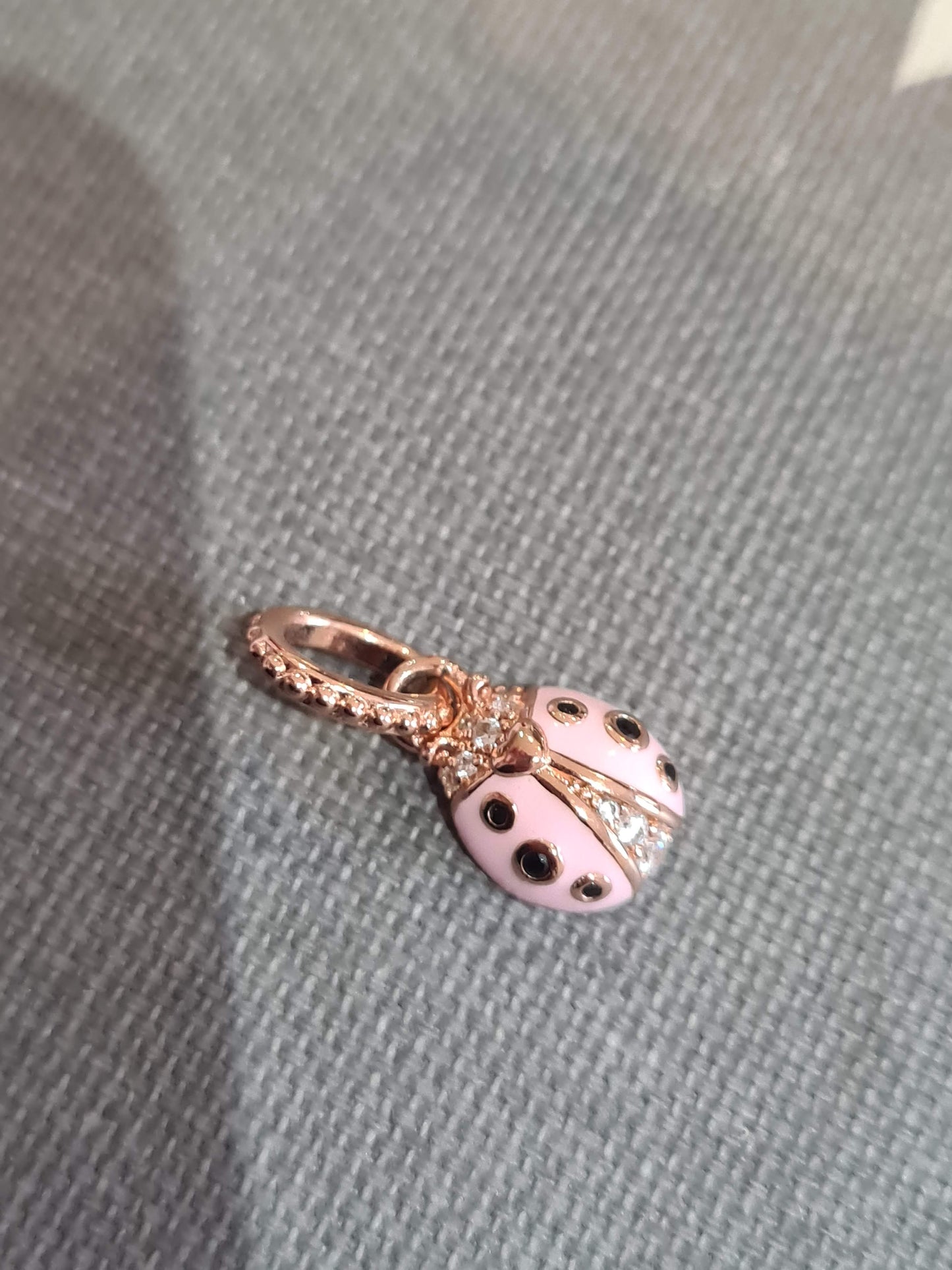Genuine Pandora Rose Gold Pink Enamel Ladybird Pave Dangle Charm
