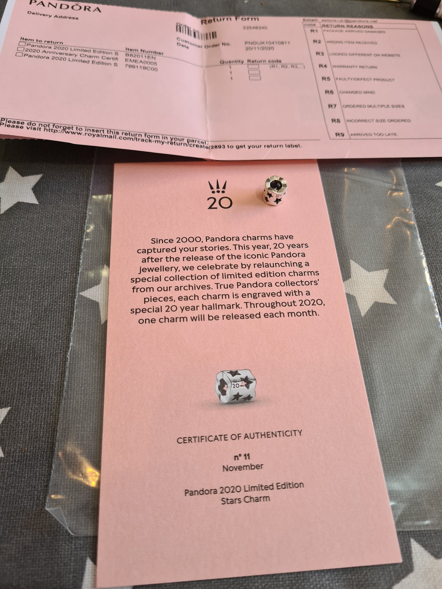 Genuine Pandora 20th Anniversary Cut out Star Barrel