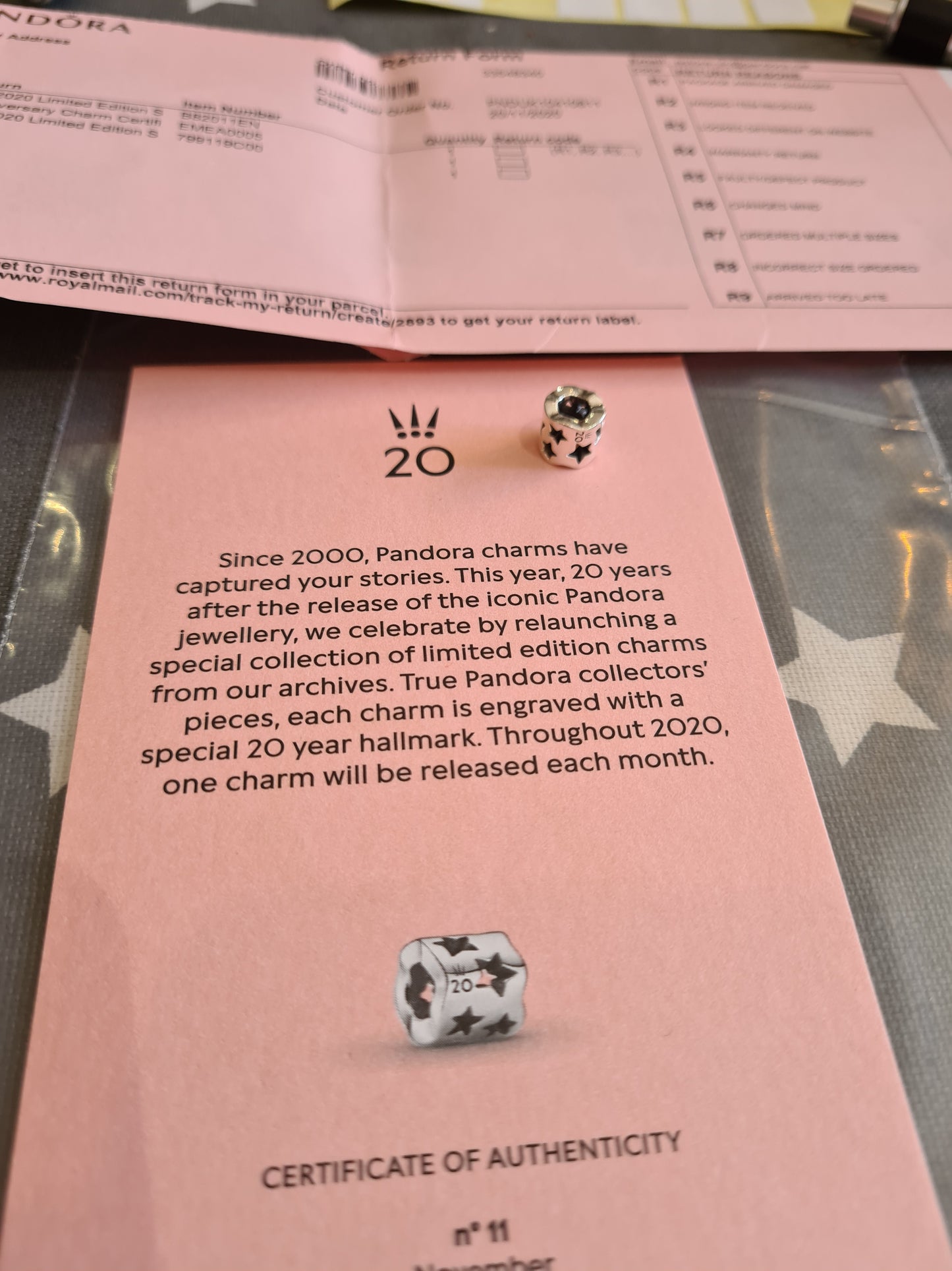 Genuine Pandora 20th Anniversary Cut out Star Barrel