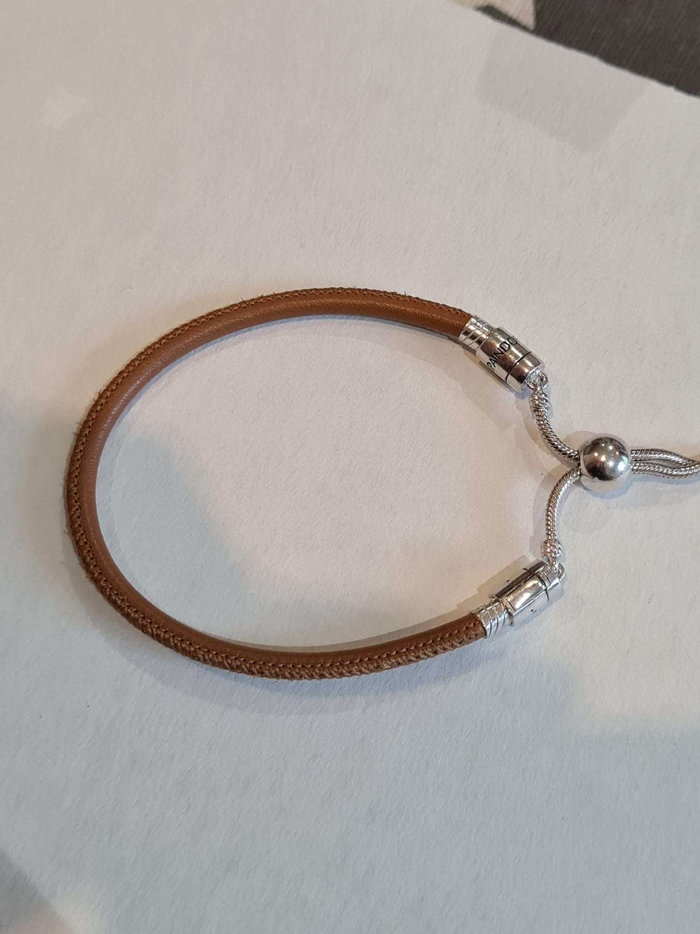 Genuine Pandora Tan Leather Slider Bracelet
