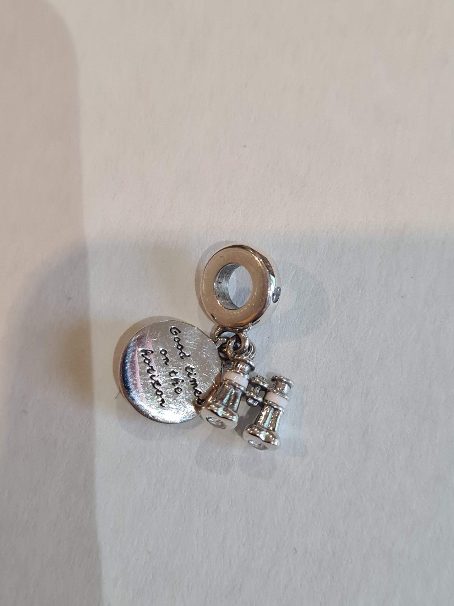 Genuine Pandora Binoculars Dangle Charm with CZ Hearts