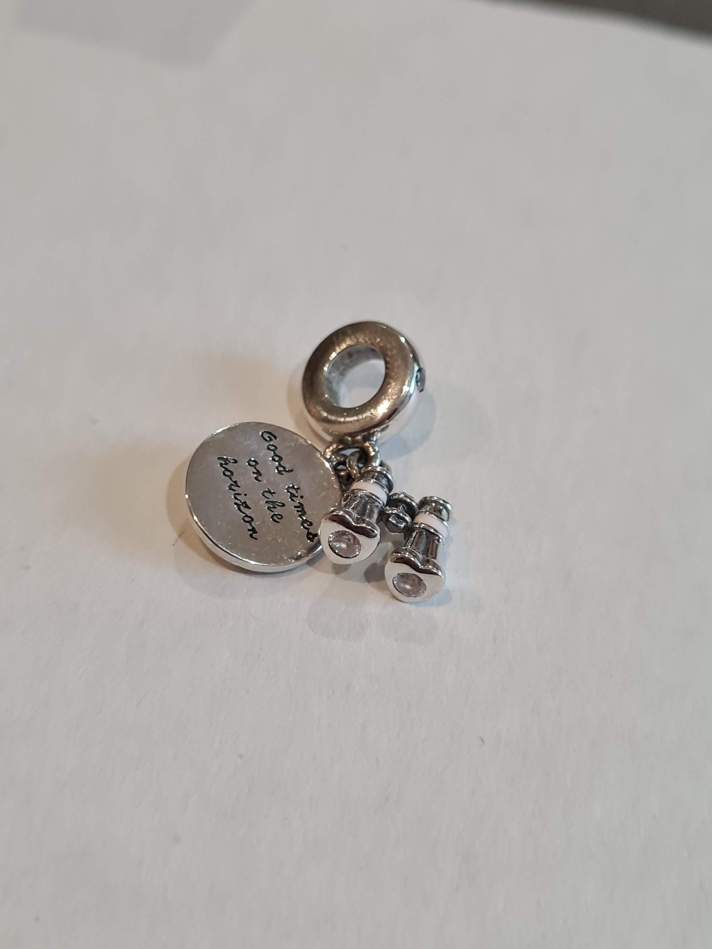 Genuine Pandora Binoculars Dangle Charm with CZ Hearts