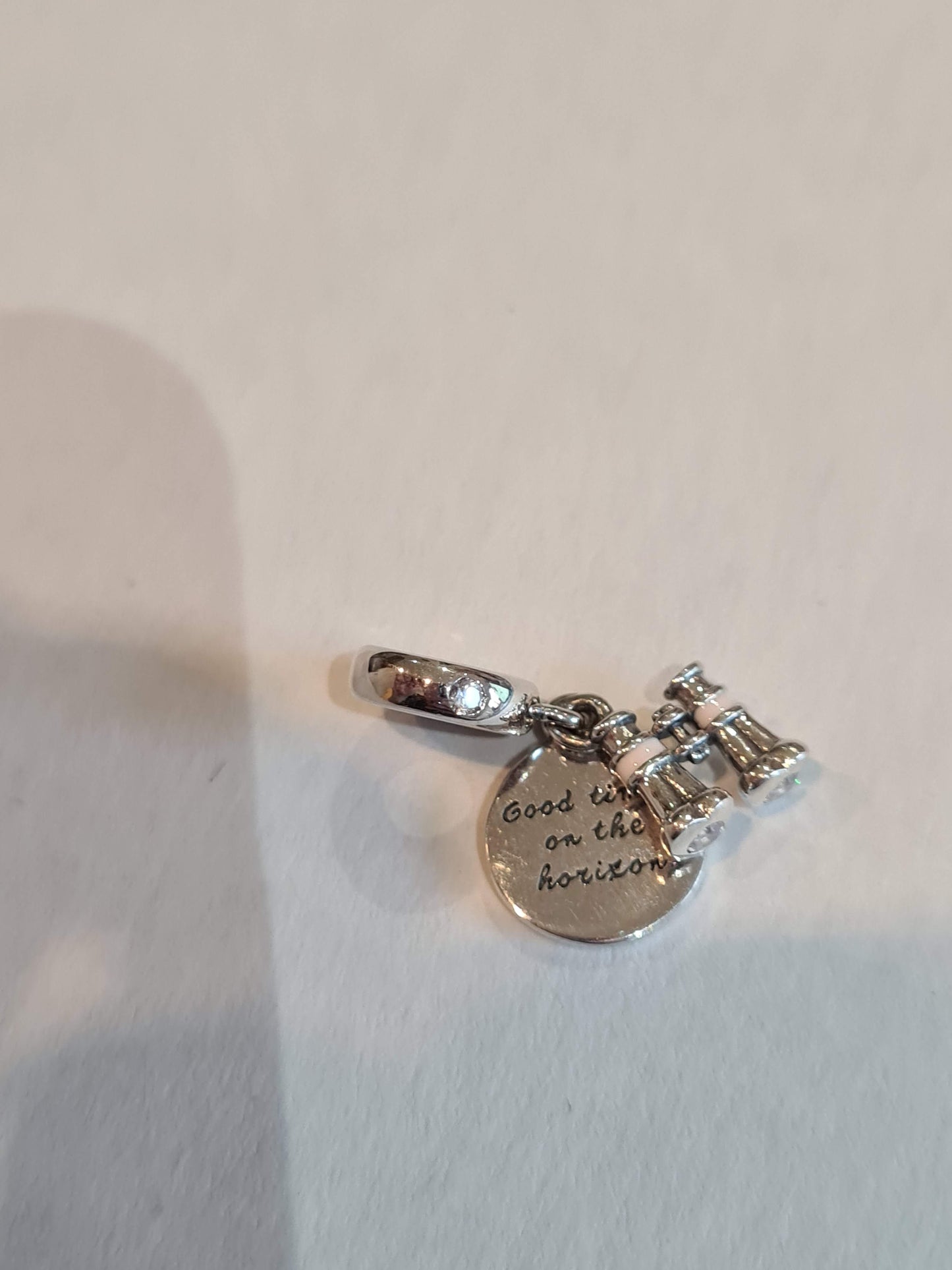 Genuine Pandora Binoculars Dangle Charm with CZ Hearts