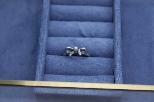 Genuine Pandora Dropping Pearl Bow Ring CZ 56