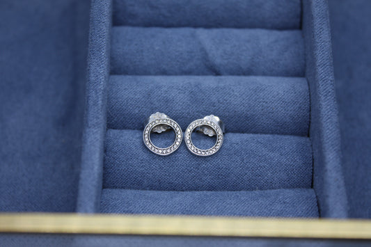 Genuine Pandora Silver Circle Pave Sparkle Earrings