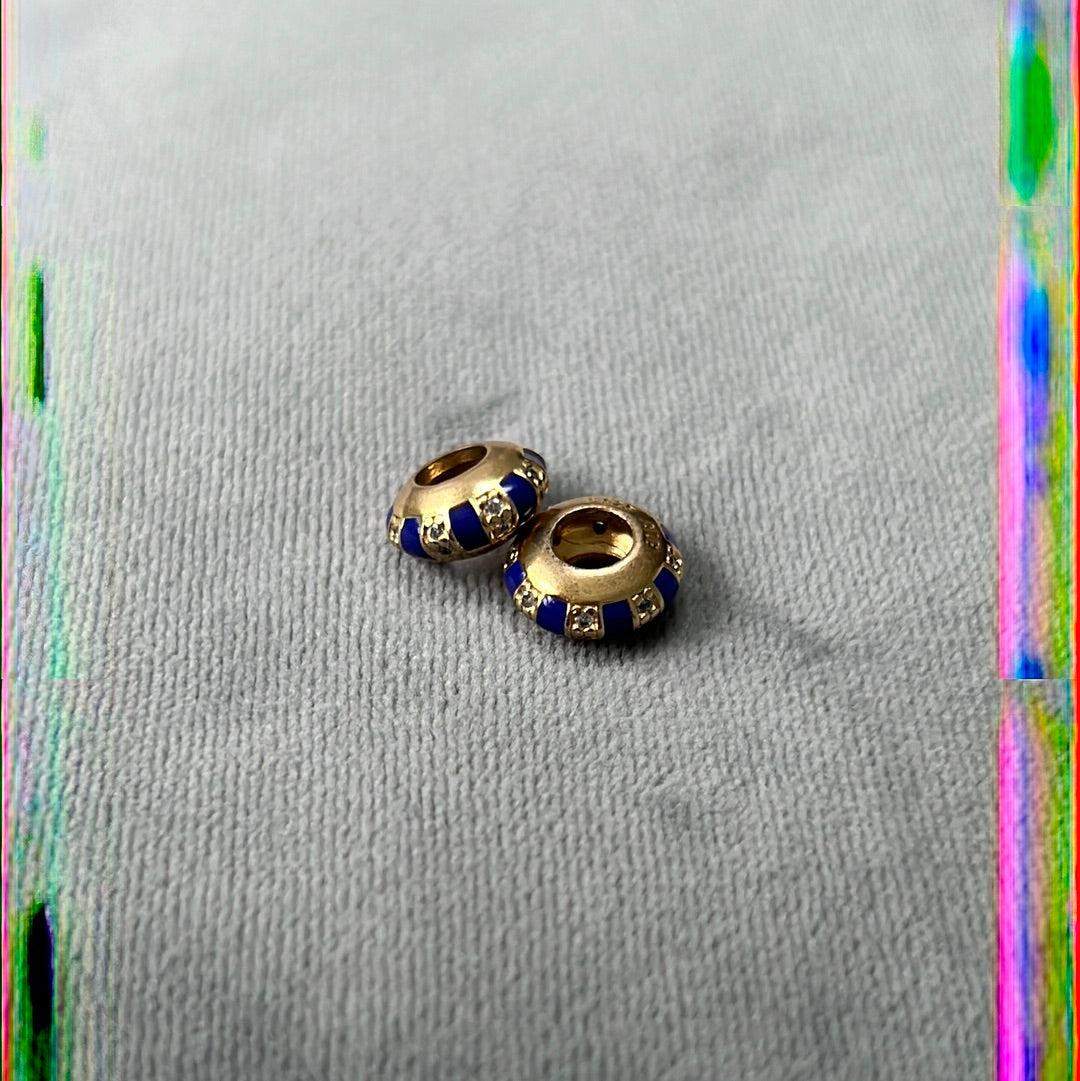 Genuine Pandora Shine Gold Exotic Stones and Stripes Spacers Blue Enamel