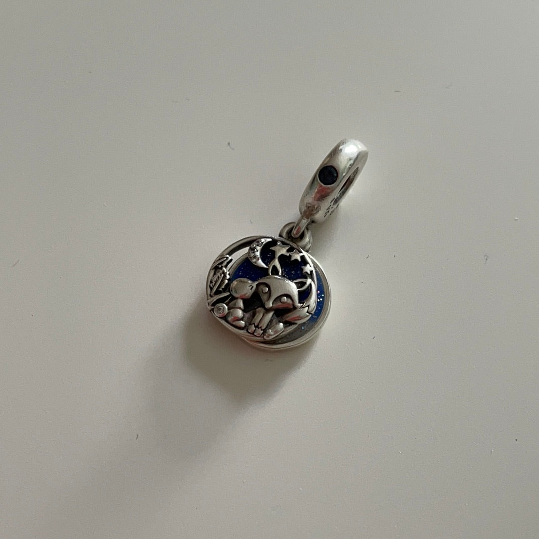 Genuine Pandora Night Time Blue Enamel Dangle With Fox and Bunny Rabbit