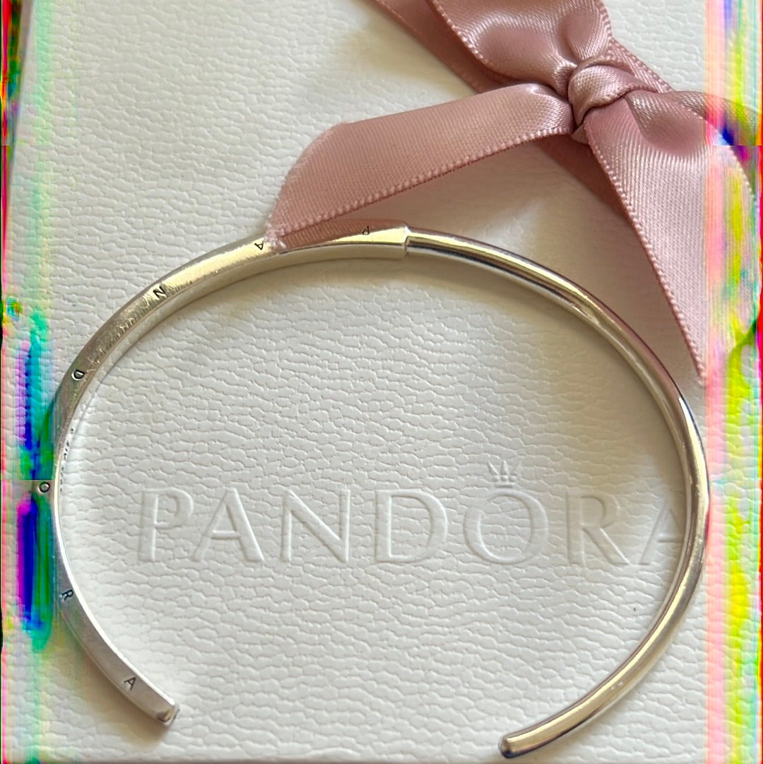 Genuine Pandora Rose Gold OR Silver Open Bangle Logo Size..