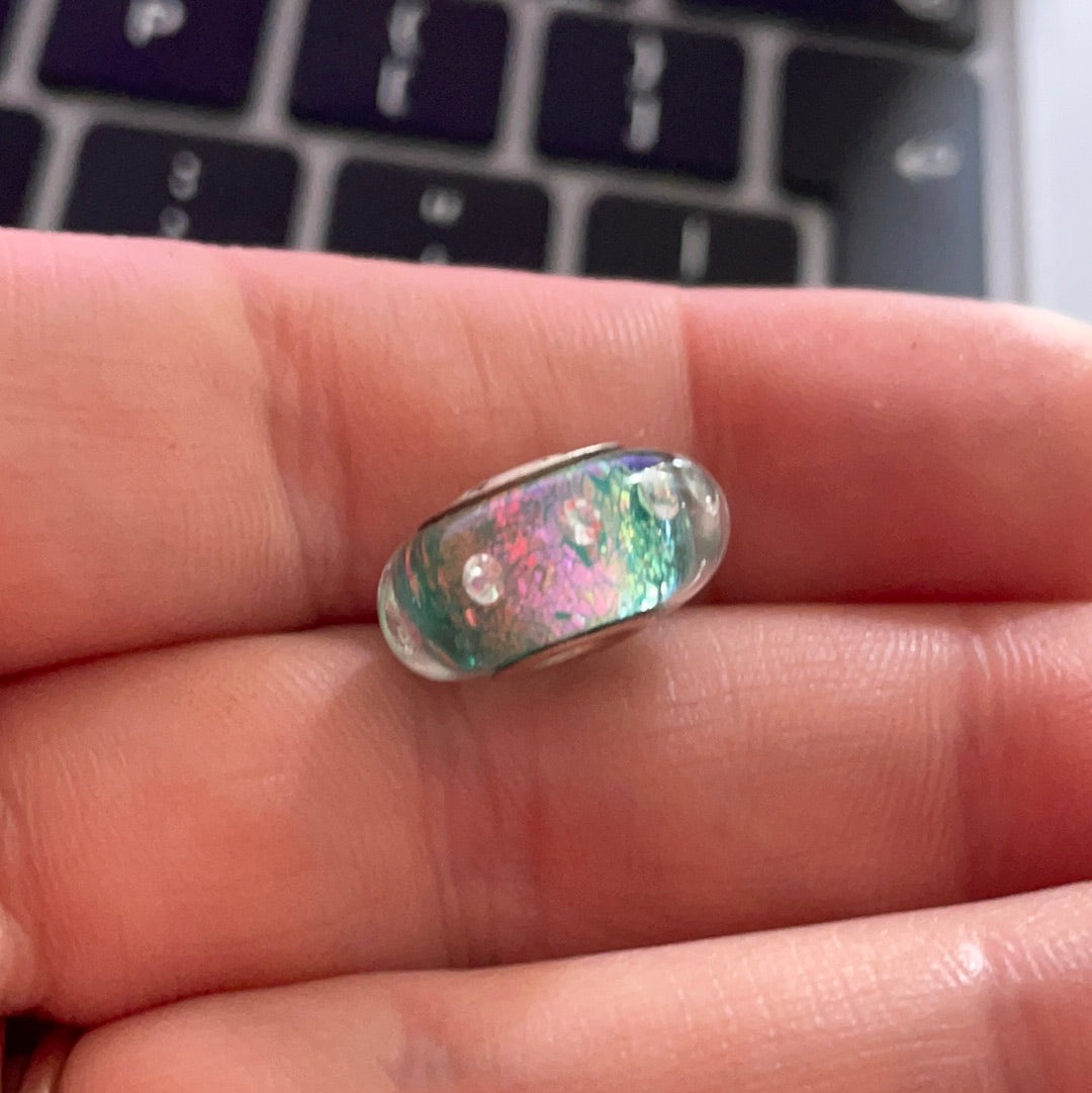 Genuine Chamilia Light Green Blue Rainbow Sparkle With CZ Murano Glass Charm Mermaid