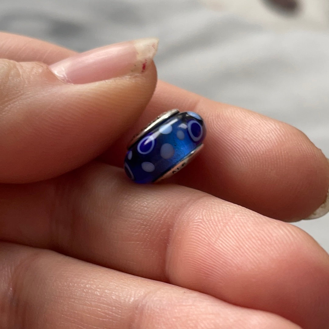 Genuine Pandora Murano Glass Charms Spotty Polka Dot Blue and Light Blue
